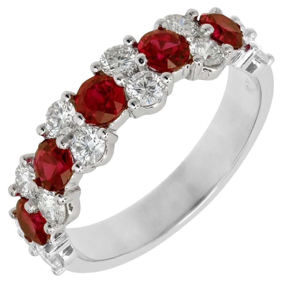 Peter Suchy 1.73 Carat Round Ruby Diamond Platinum Wedding Band Ring For Sale