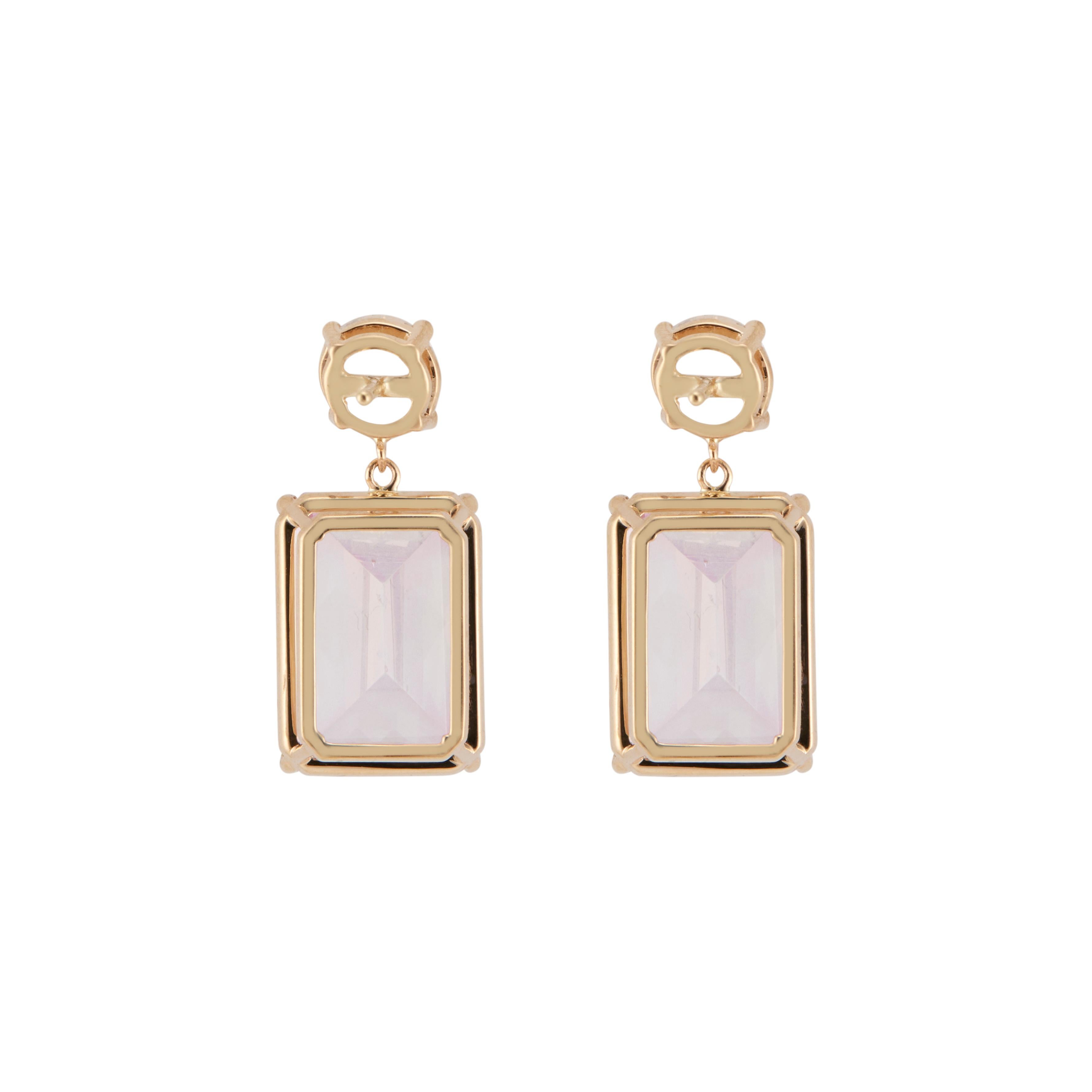 Peter Suchy 17.4 Carat Pink Topaz White Sapphire Yellow Gold Dangle Earrings In New Condition For Sale In Stamford, CT
