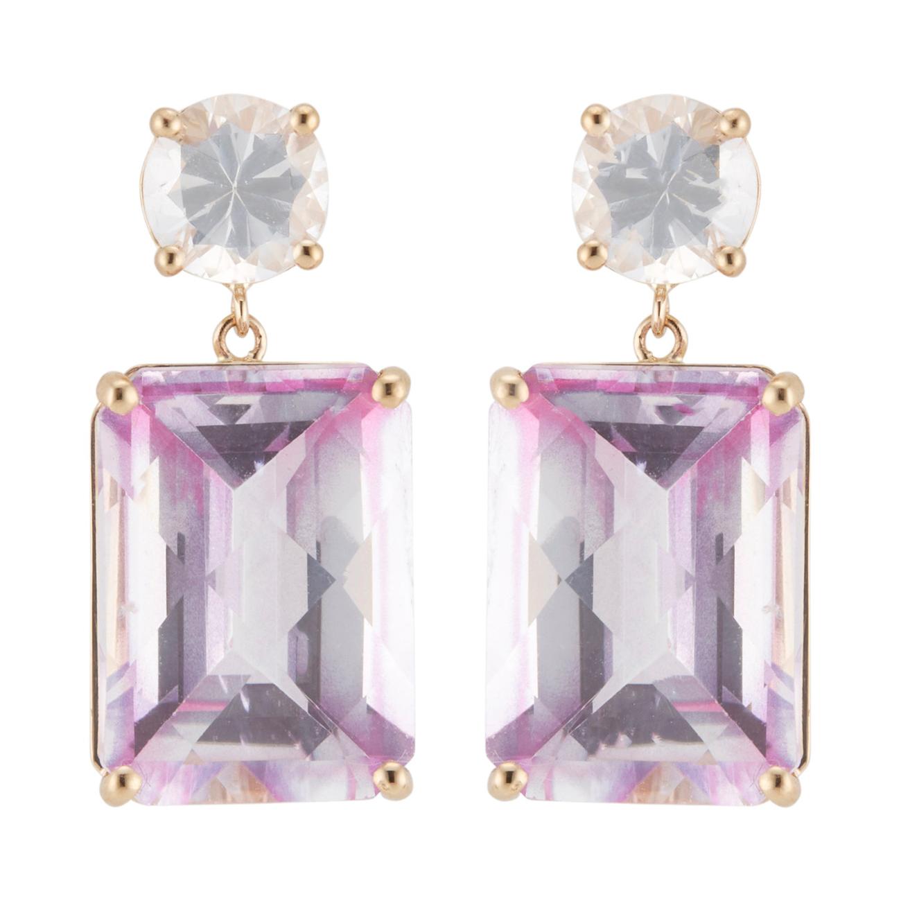 Peter Suchy 17.4 Carat Pink Topaz White Sapphire Yellow Gold Dangle Earrings