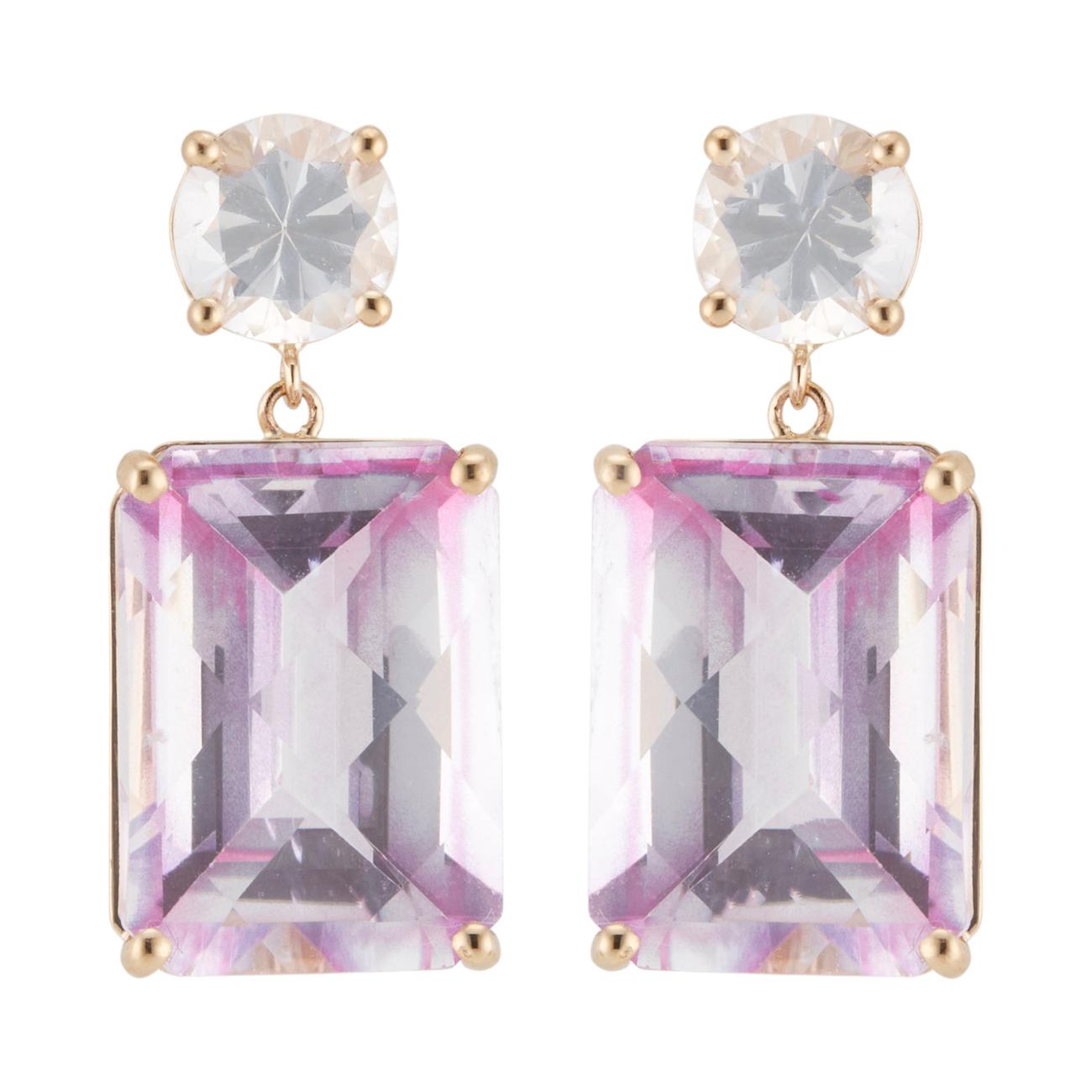 Peter Suchy 17.4 Carat Pink Topaz White Sapphire Yellow Gold Dangle Earrings For Sale