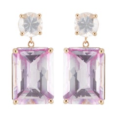 Pendants d'oreilles Peter Suchy en or jaune avec topaze rose et saphirs blancs de 17,4 carats