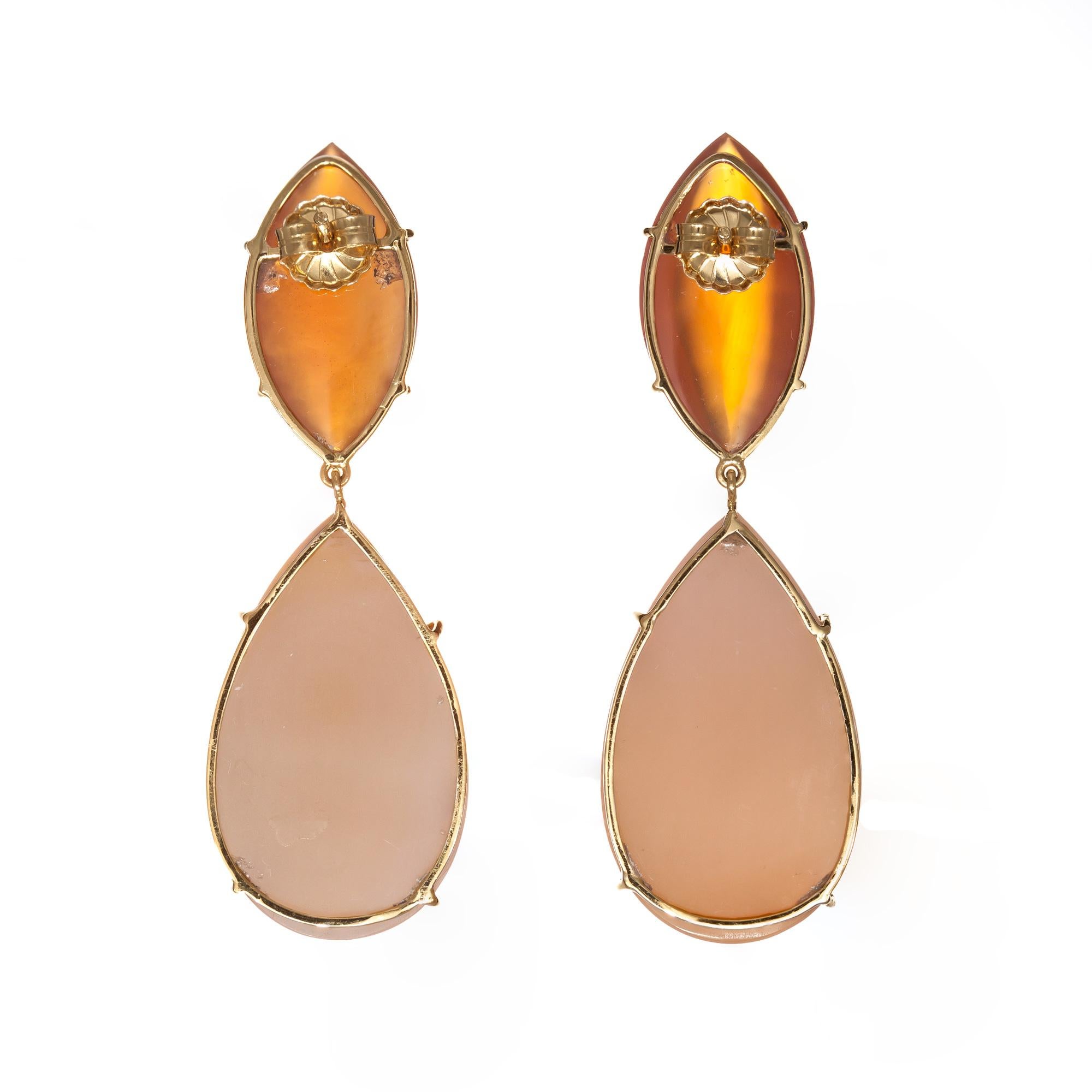 Peter Suchy 17.40 Carat Carnelian Agate Druzy Gold Dangle Earrings In New Condition In Stamford, CT