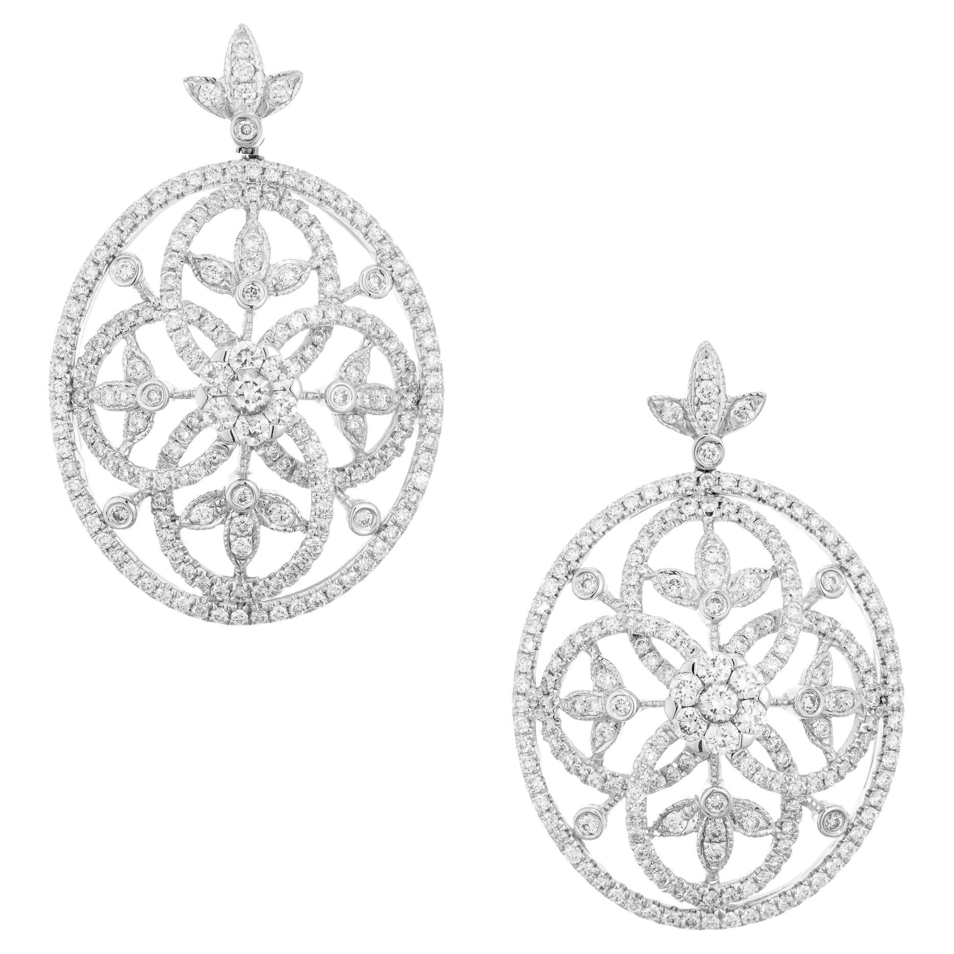 Peter Suchy 1.75 Carat Round Diamond White Gold Swirl Dangle Earrings 