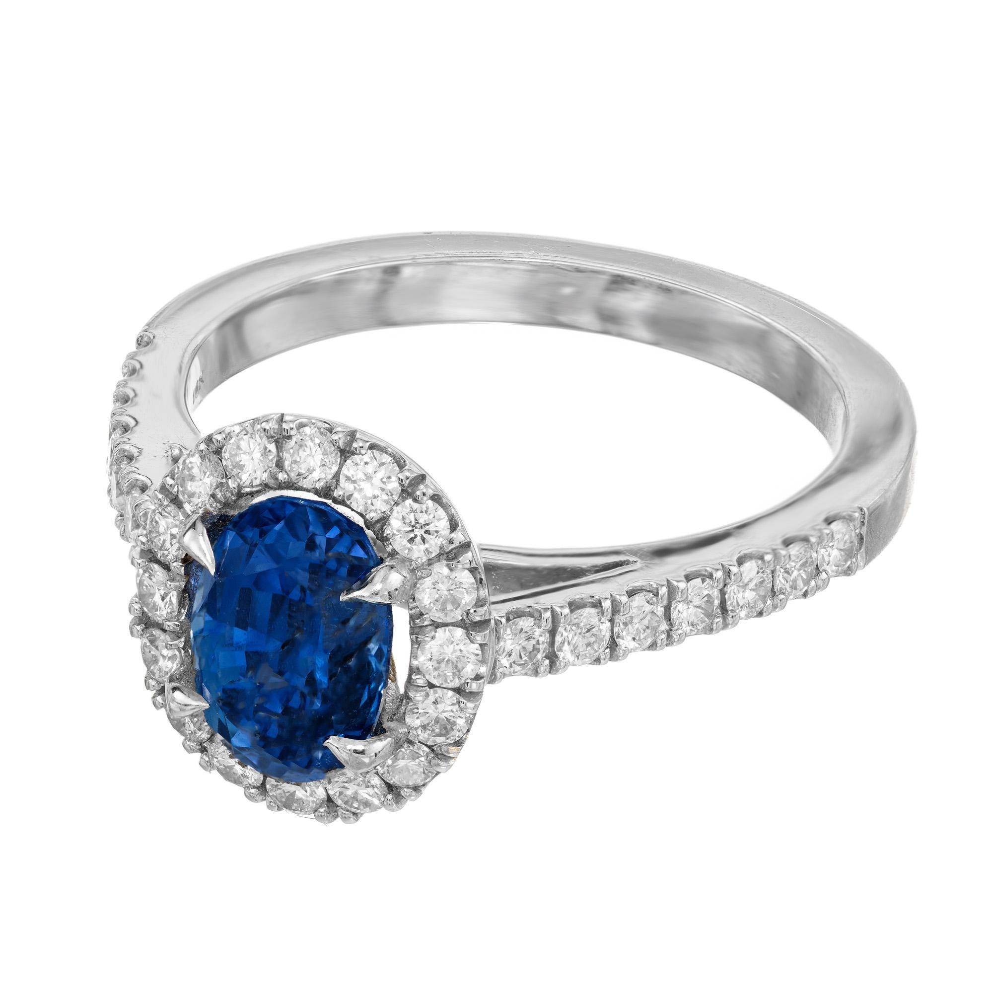 Oval Cut Peter Suchy 1.77 Carat Oval Sapphire Diamond Halo Gold Engagement Ring For Sale