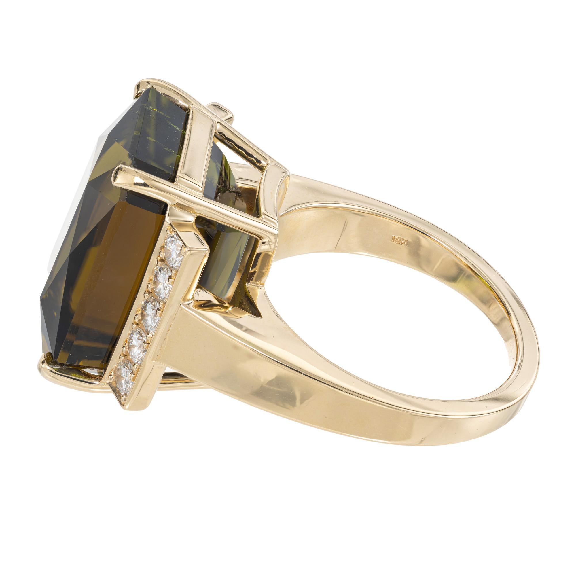 Octagon Cut Peter Suchy 17.94 Carat Tourmaline Diamond Yellow Gold Cocktail Ring For Sale