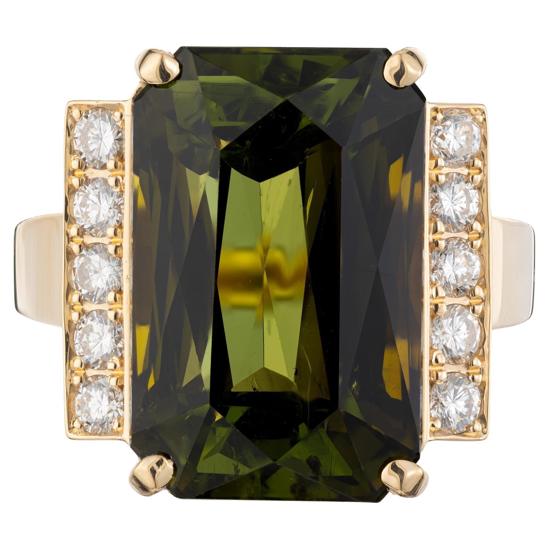 Peter Suchy 17.94 Carat Tourmaline Diamond Yellow Gold Cocktail Ring For Sale