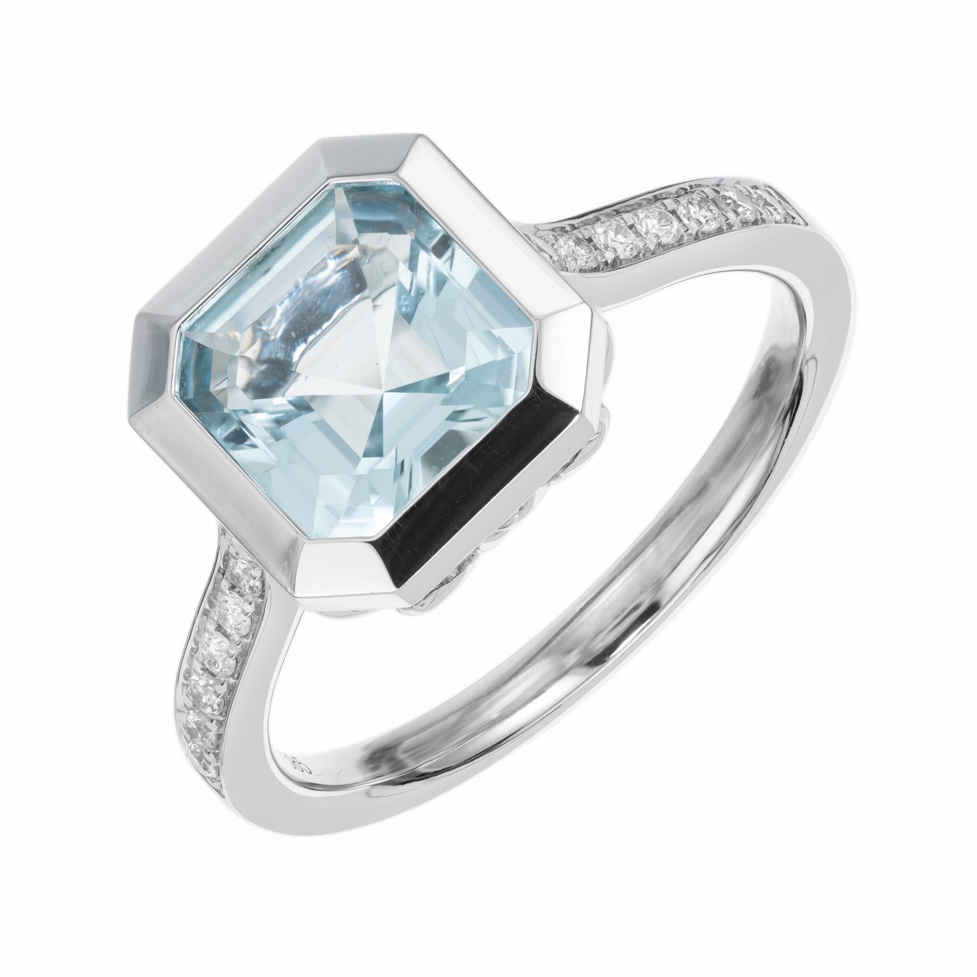 Octagon Cut Peter Suchy 1.80 Carat Aquamarine Bezel Set Diamond Engagement Ring For Sale