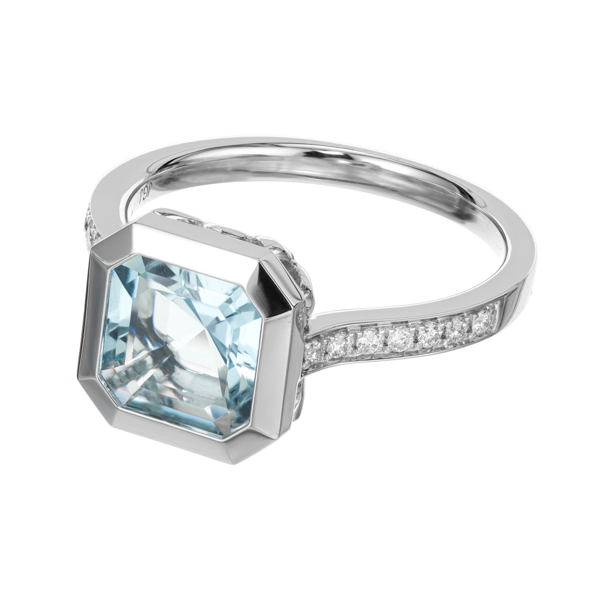 Peter Suchy 1.80 Carat Aquamarine Bezel Set Diamond Engagement Ring In New Condition For Sale In Stamford, CT