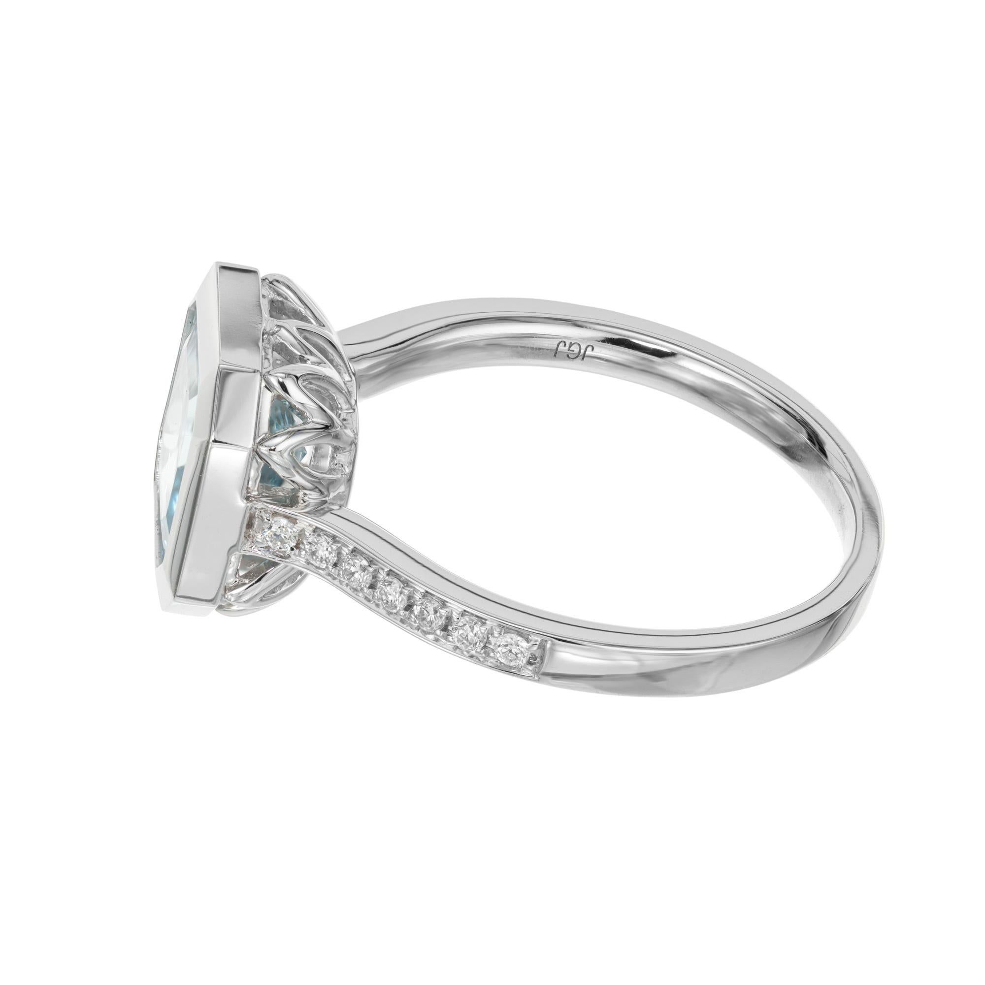 Women's Peter Suchy 1.80 Carat Aquamarine Bezel Set Diamond Engagement Ring For Sale