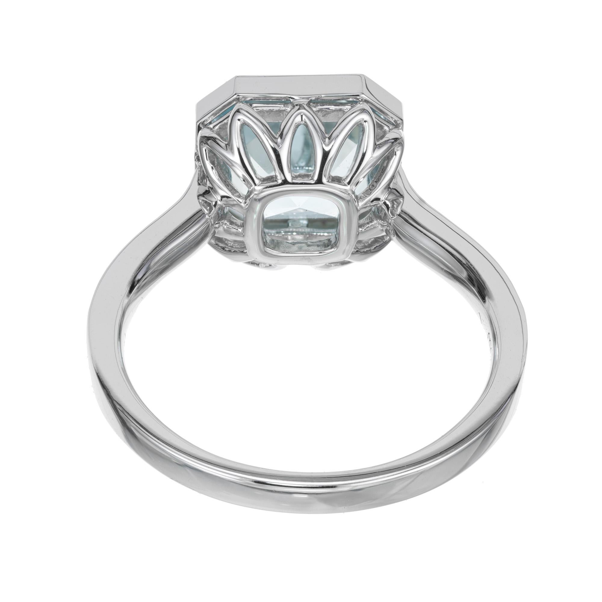 Peter Suchy 1.80 Carat Aquamarine Bezel Set Diamond Engagement Ring For Sale 1