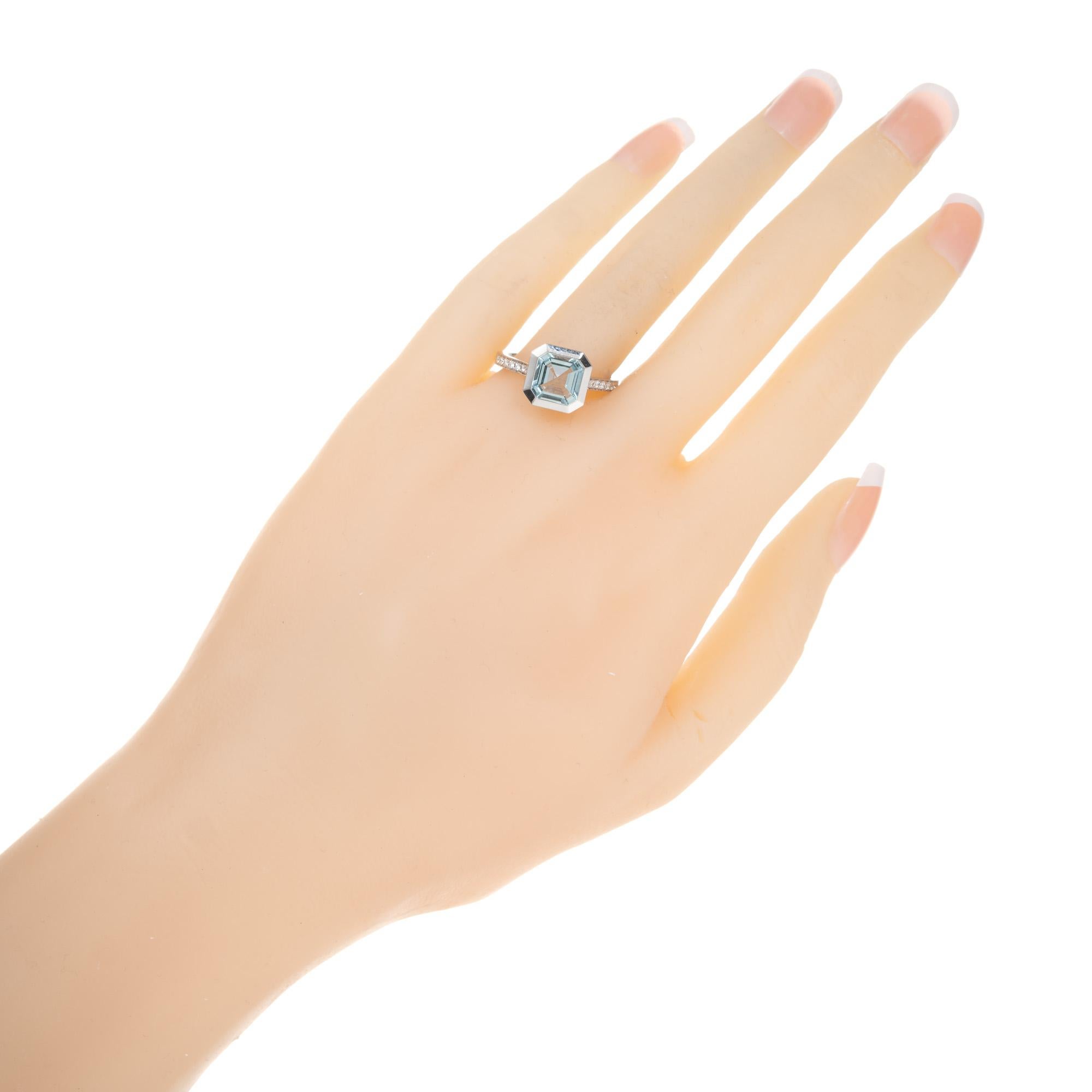 Peter Suchy 1.80 Carat Aquamarine Bezel Set Diamond Engagement Ring For Sale 4