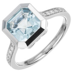Peter Suchy 1.80 Carat Aquamarine Bezel Set Diamond Engagement Ring