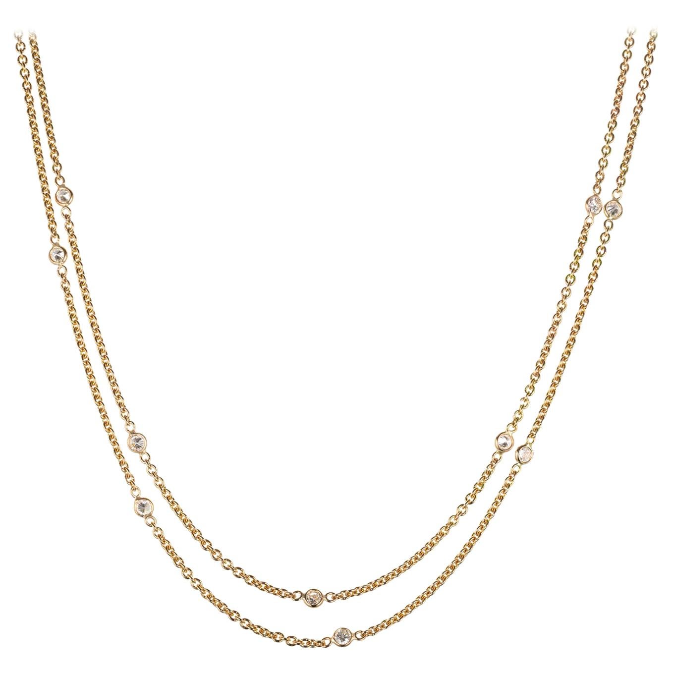 Peter Suchy 1.80 Carat Diamond By The Yard Yellow Gold Necklace For Sale