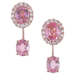 Peter Suchy 1.80 Carat Pink Sapphire Diamond Rose Gold Dangle Drop Earrings