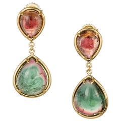 Peter Suchy 18.25 Carat Natural Tourmaline Dangle Gold Earrings