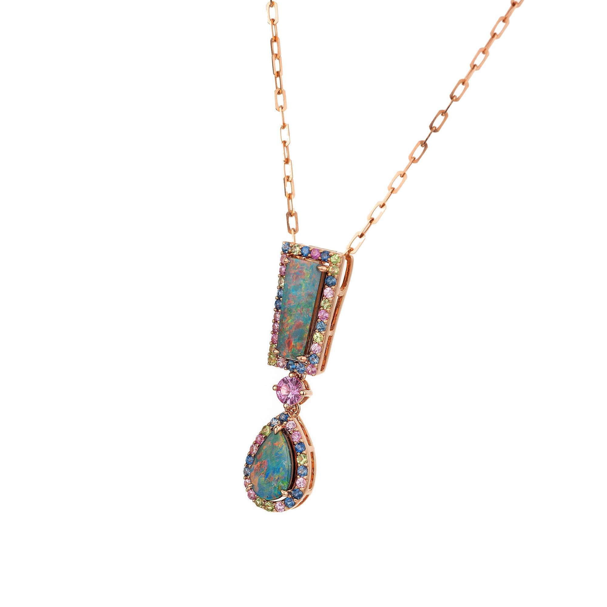 Round Cut Peter Suchy 1.83 Carat Opal Sapphire Rose Gold Pendant Necklace For Sale