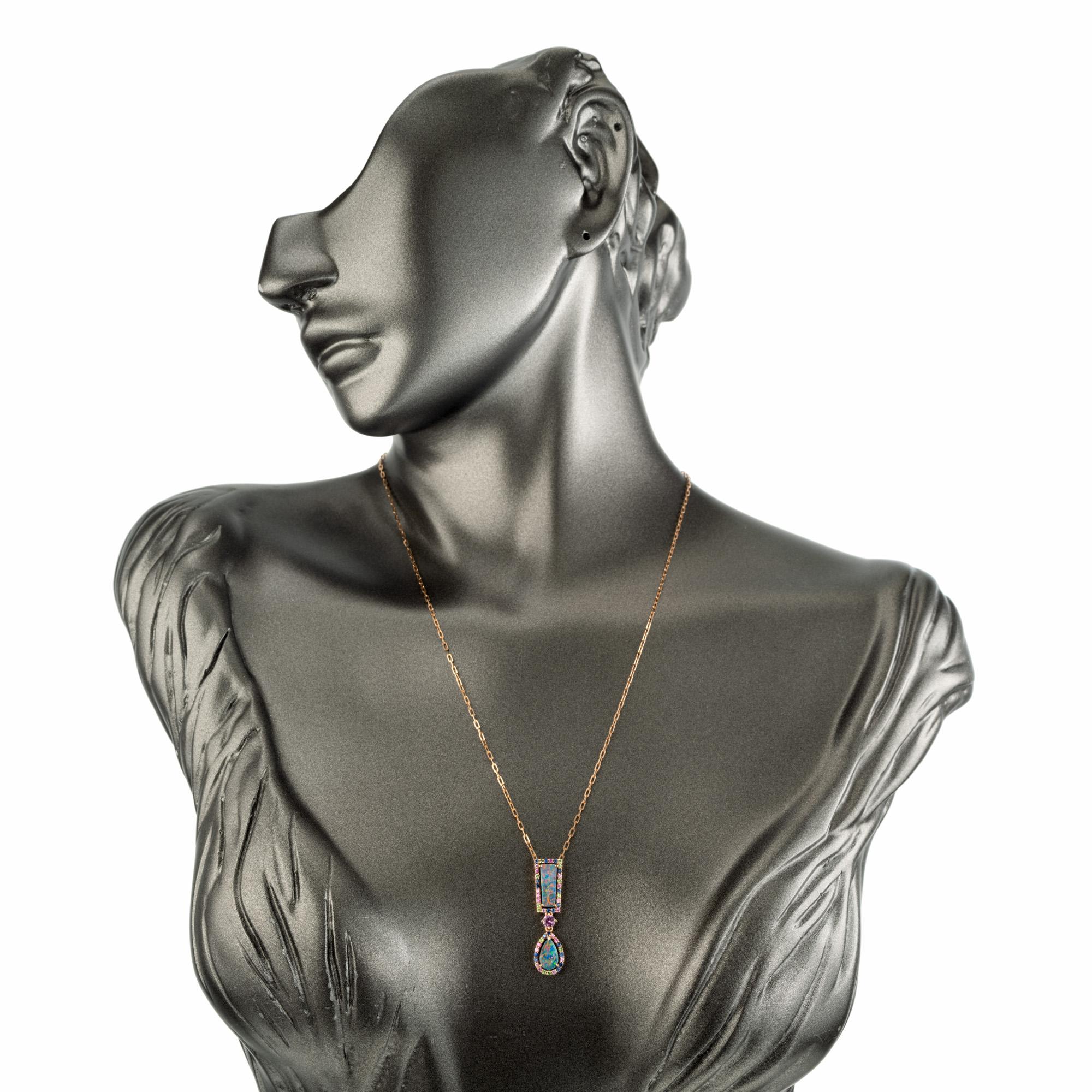 Peter Suchy 1.83 Carat Opal Sapphire Rose Gold Pendant Necklace For Sale 2