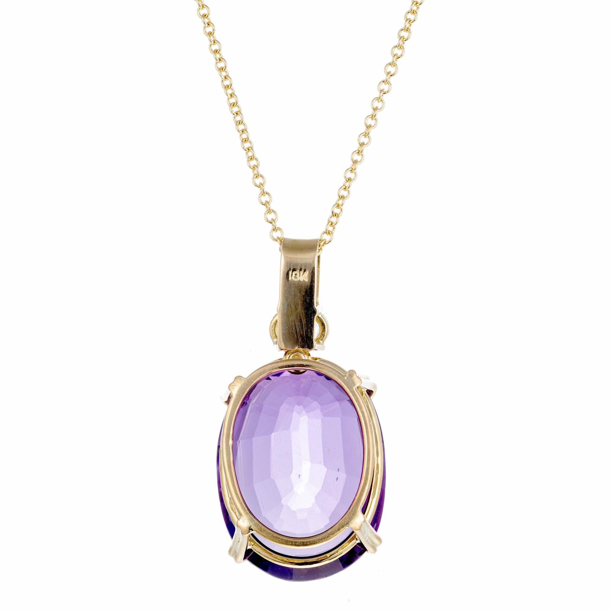 Oval Cut Peter Suchy 18.42 Carat Amethyst Diamond Yellow Gold Pendant Necklace For Sale
