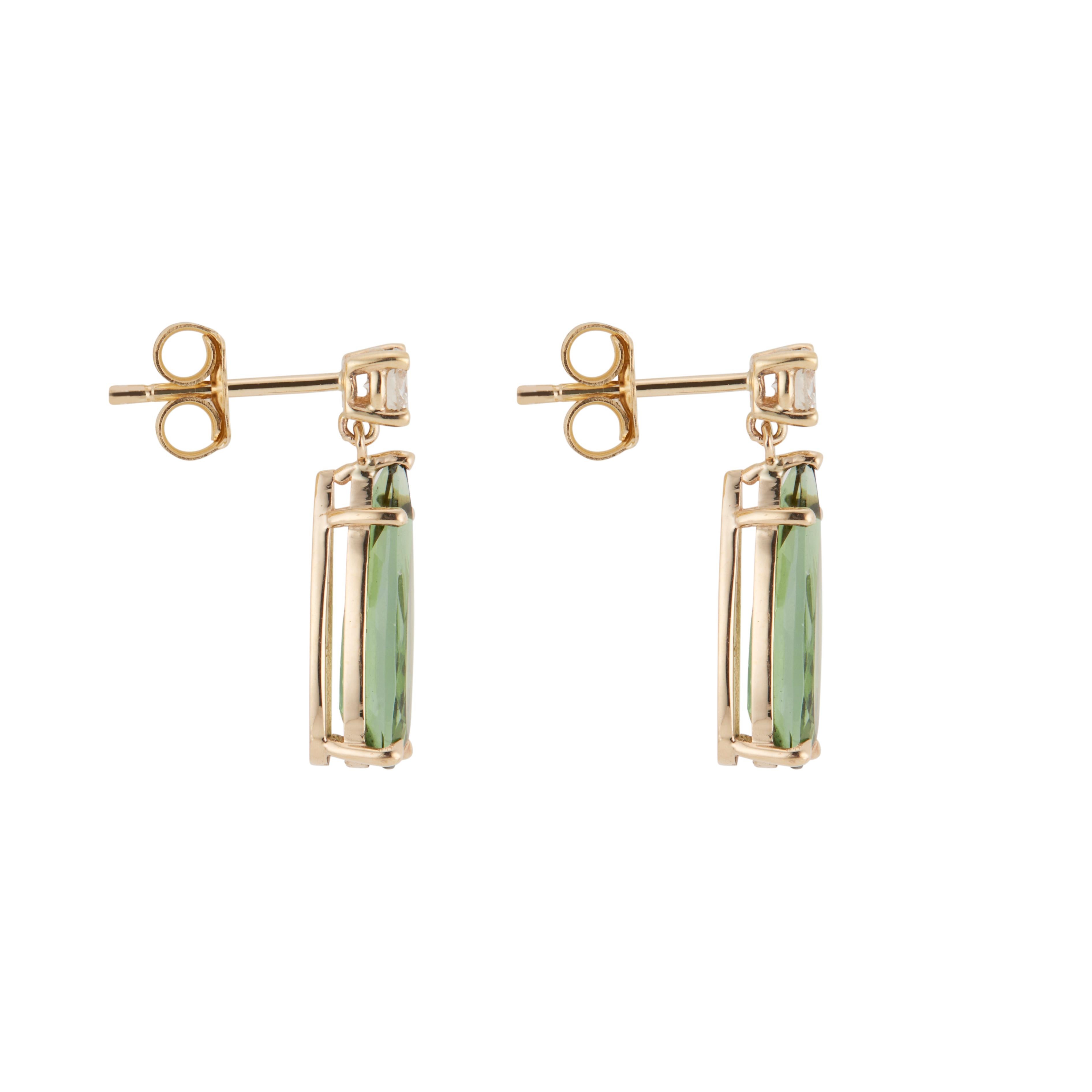 Peter Suchy 1.85 Carat Tourmaline Diamond Gold Dangle Earrings In New Condition For Sale In Stamford, CT