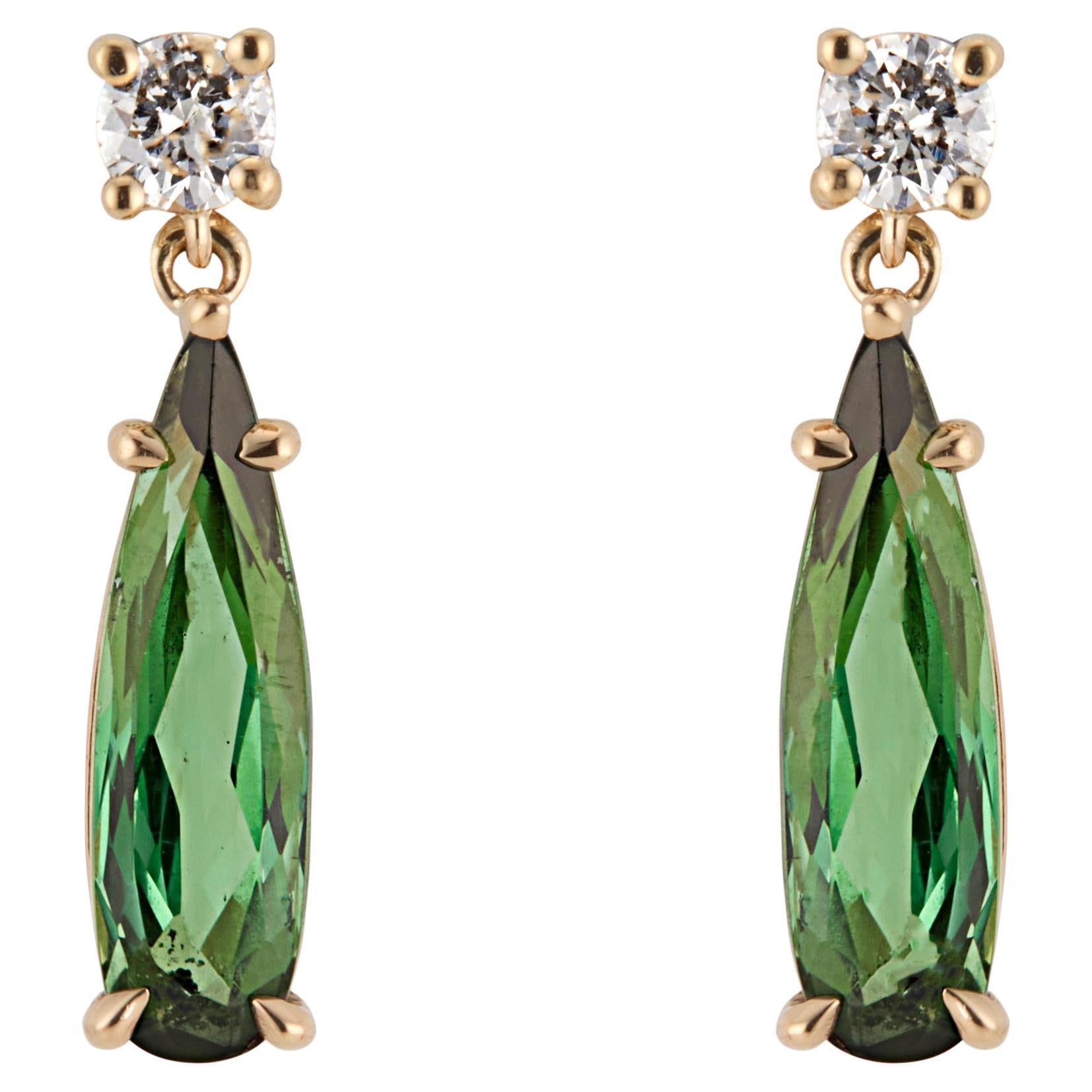 Peter Suchy 1.85 Carat Tourmaline Diamond Gold Dangle Earrings For Sale