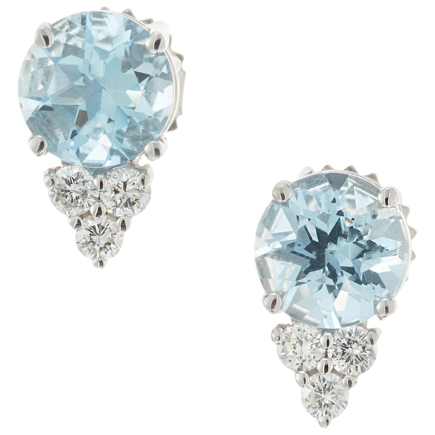 Peter Suchy, boucles d'oreilles en or blanc avec aigue-marine de 1,87 carat et diamants