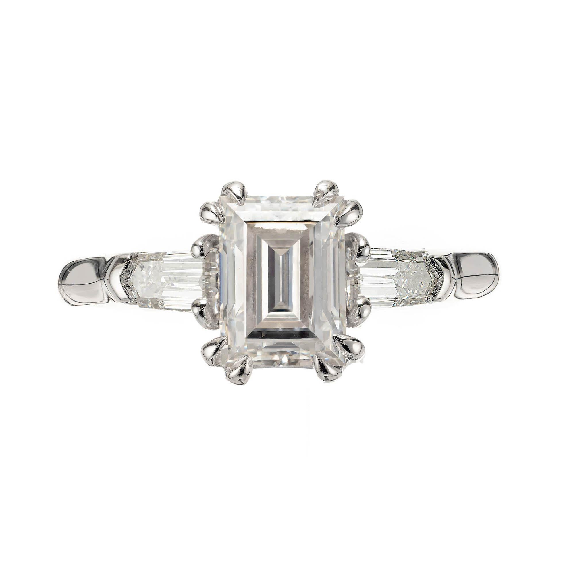 Emerald Cut Peter Suchy 1.88 Carat Diamond Platinum Three-Stone Engagement Ring For Sale