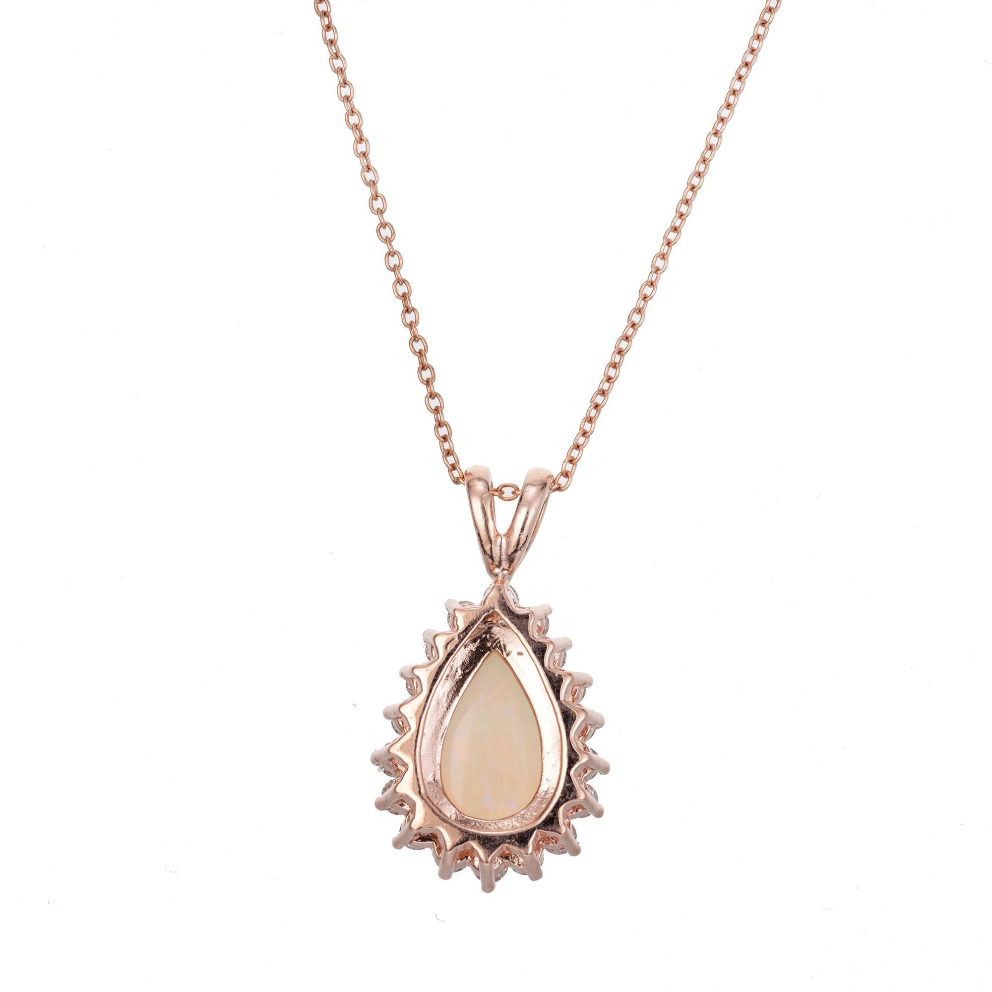 Pear Cut Peter Suchy 1.88 Carat Opal Diamond Halo Rose Gold Pendant Necklace 