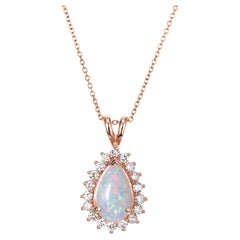 Peter Suchy 1.88 Carat Opal Diamond Halo Rose Gold Pendant Necklace 