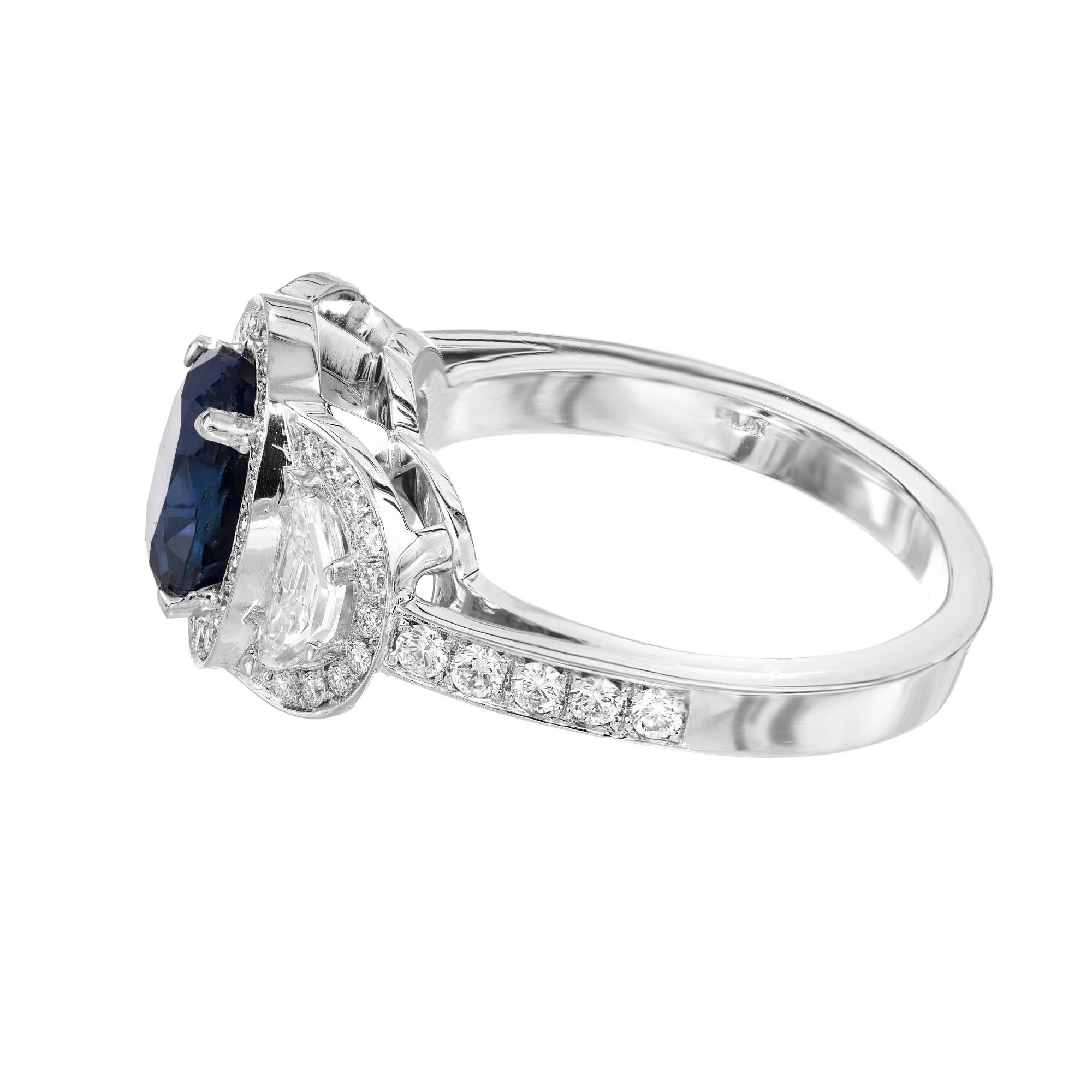 Peter Suchy 1.89 Carat Sapphire Diamond Halo Platinum Engagement Ring In Good Condition For Sale In Stamford, CT
