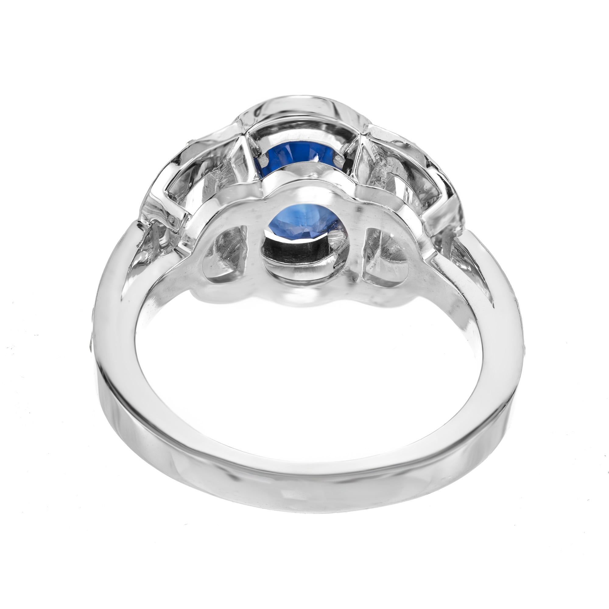 Peter Suchy 1.89 Carat Sapphire Diamond Halo Platinum Engagement Ring For Sale 1