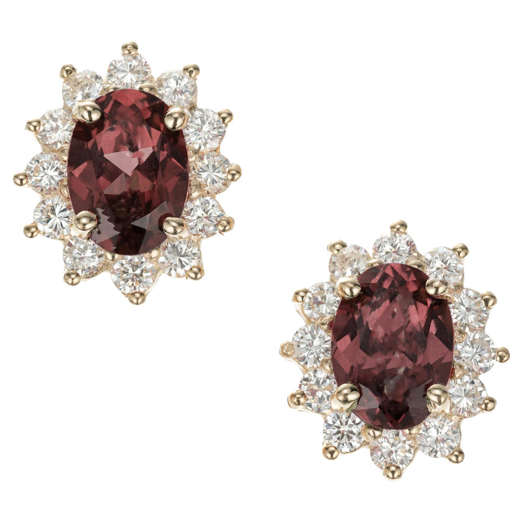 Peter Suchy 1.91 Carat Garnet Diamond Halo Earrings 