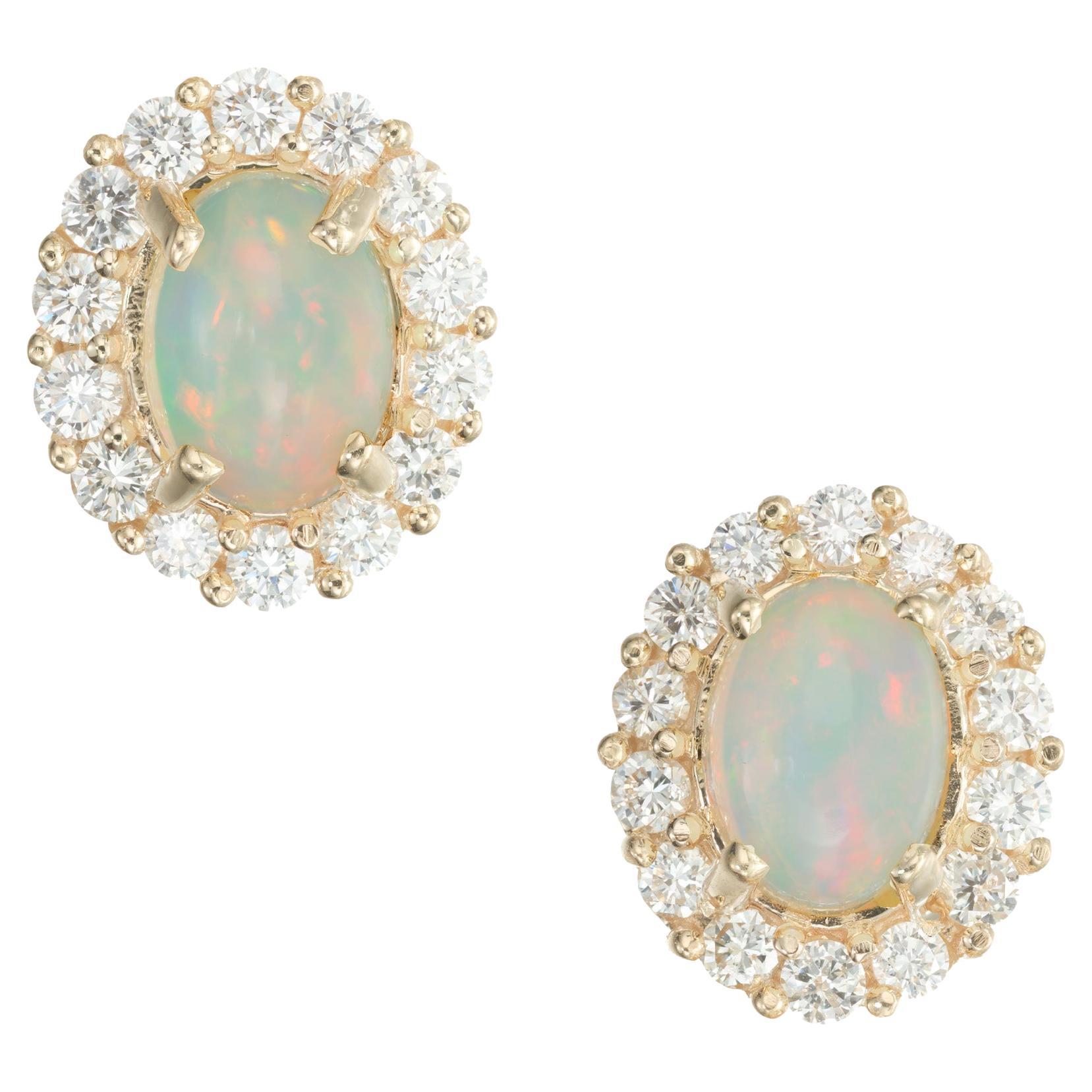Peter Suchy 1.91 Carat Opal Diamond Halo Yellow Gold Earrings For Sale