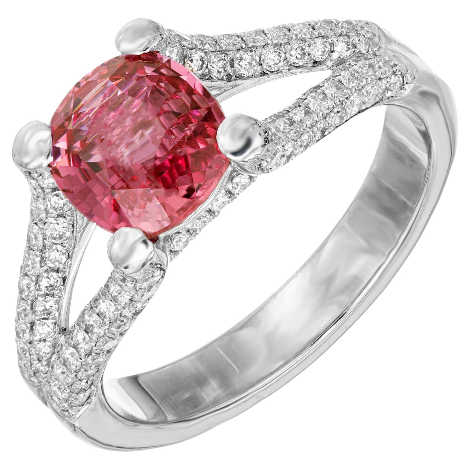 Peter Suchy 1.92 Carat Padparadscha Sapphire Diamond Platinum Engagement Ring For Sale