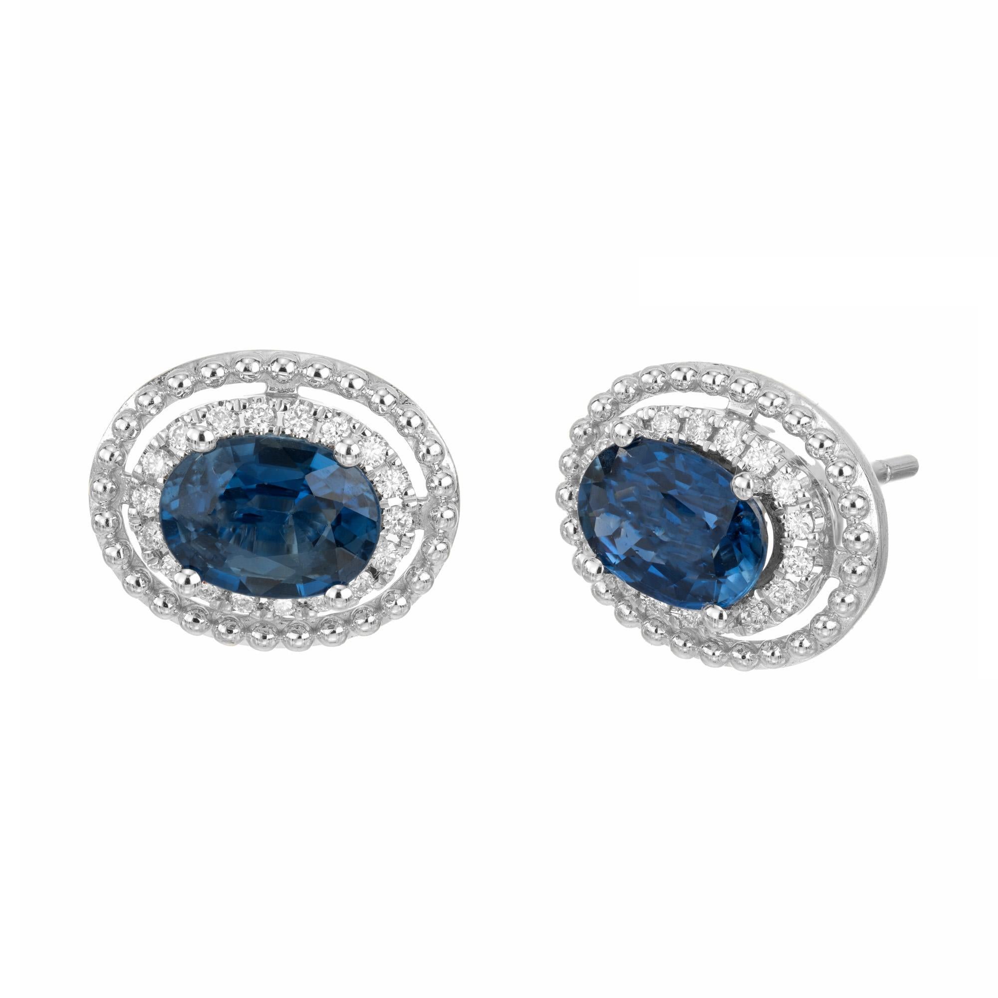 Oval Cut Peter Suchy 1.93 Carat Oval Sapphire Diamond White Gold Halo Earrings For Sale