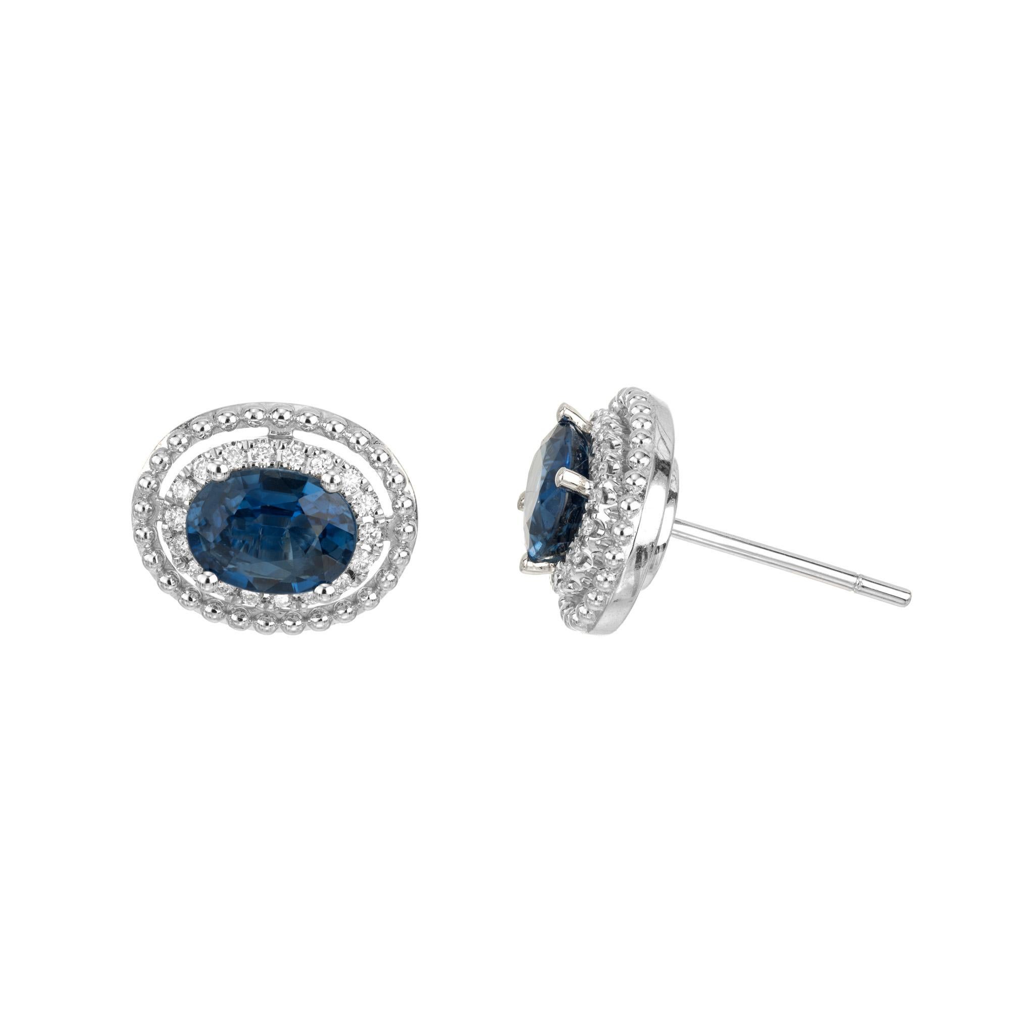 Peter Suchy 1.93 Carat Oval Sapphire Diamond White Gold Halo Earrings In New Condition For Sale In Stamford, CT