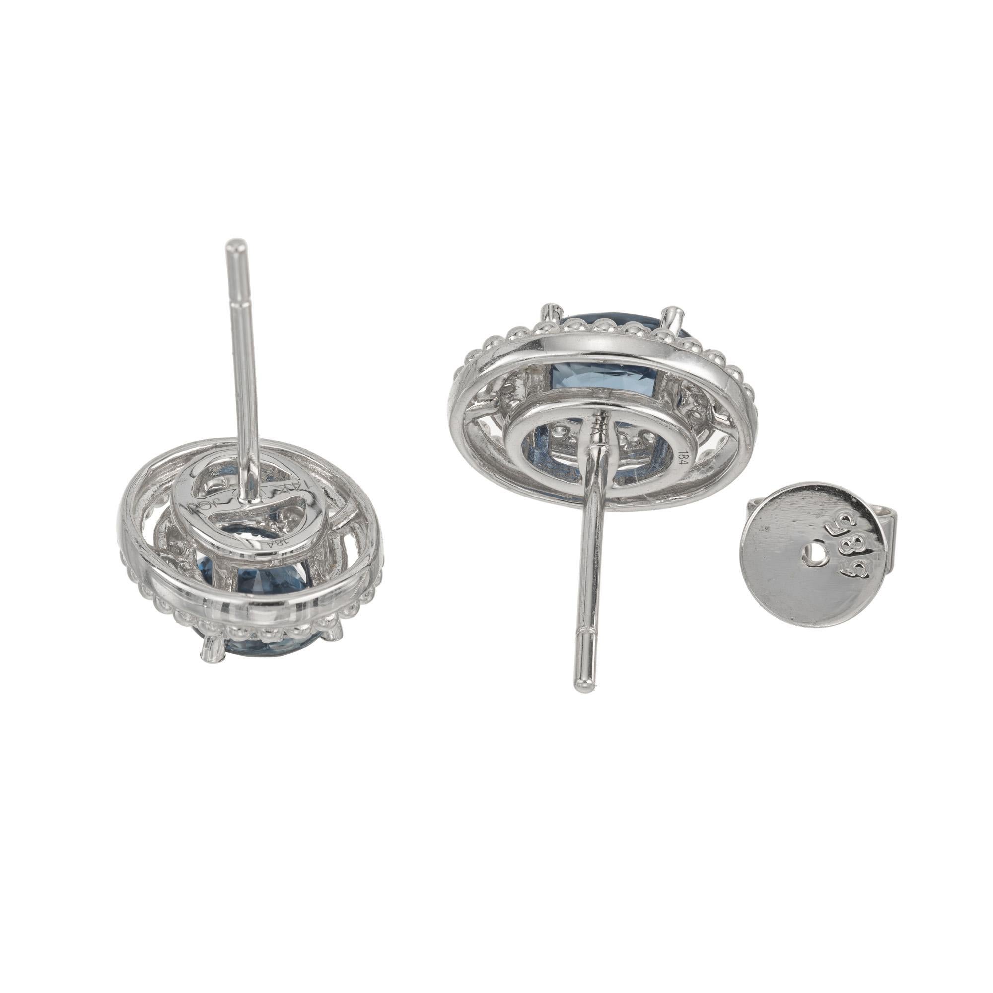 Women's Peter Suchy 1.93 Carat Oval Sapphire Diamond White Gold Halo Earrings For Sale