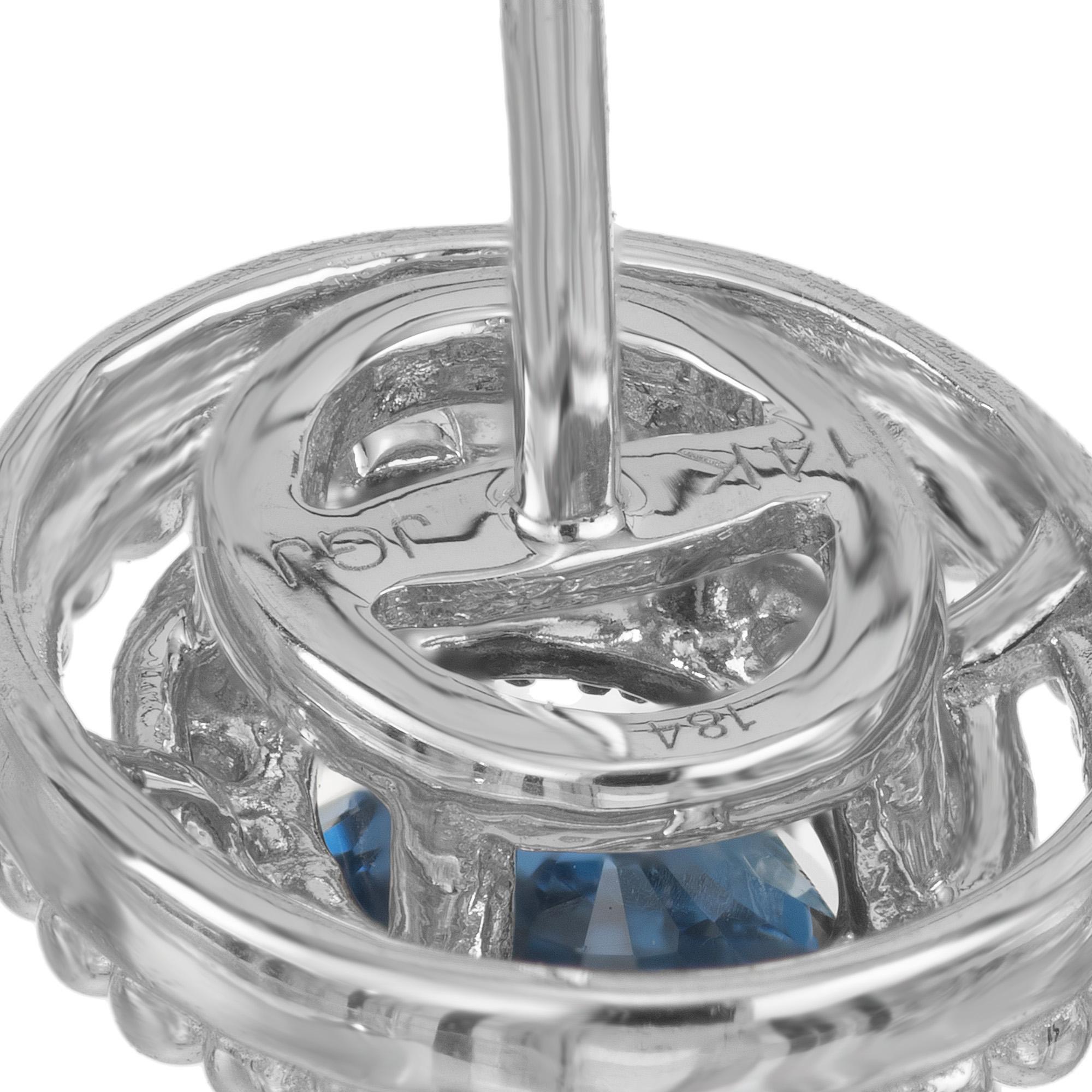 Peter Suchy 1.93 Carat Oval Sapphire Diamond White Gold Halo Earrings For Sale 1