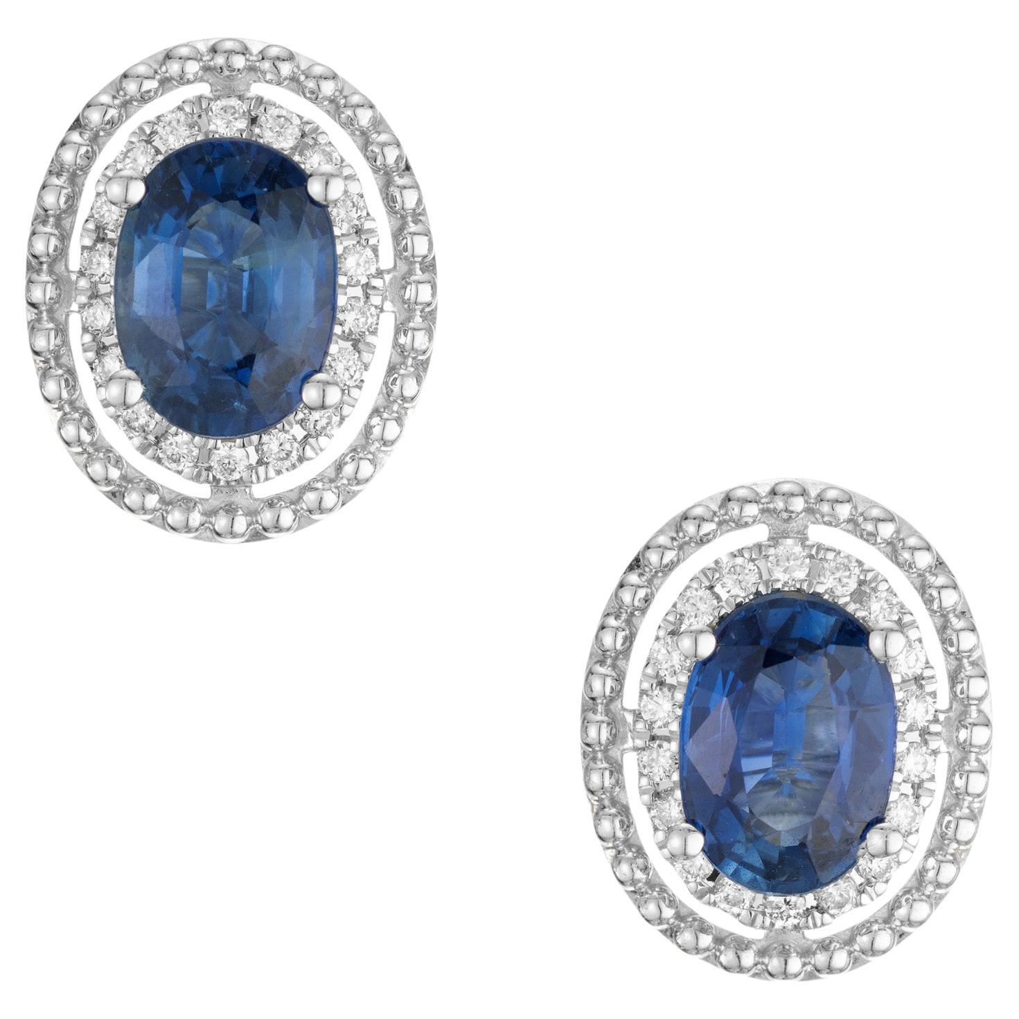 Peter Suchy 1.93 Carat Oval Sapphire Diamond White Gold Halo Earrings