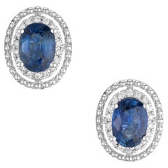 Peter Suchy 1.93 Carat Oval Sapphire Diamond White Gold Halo Earrings