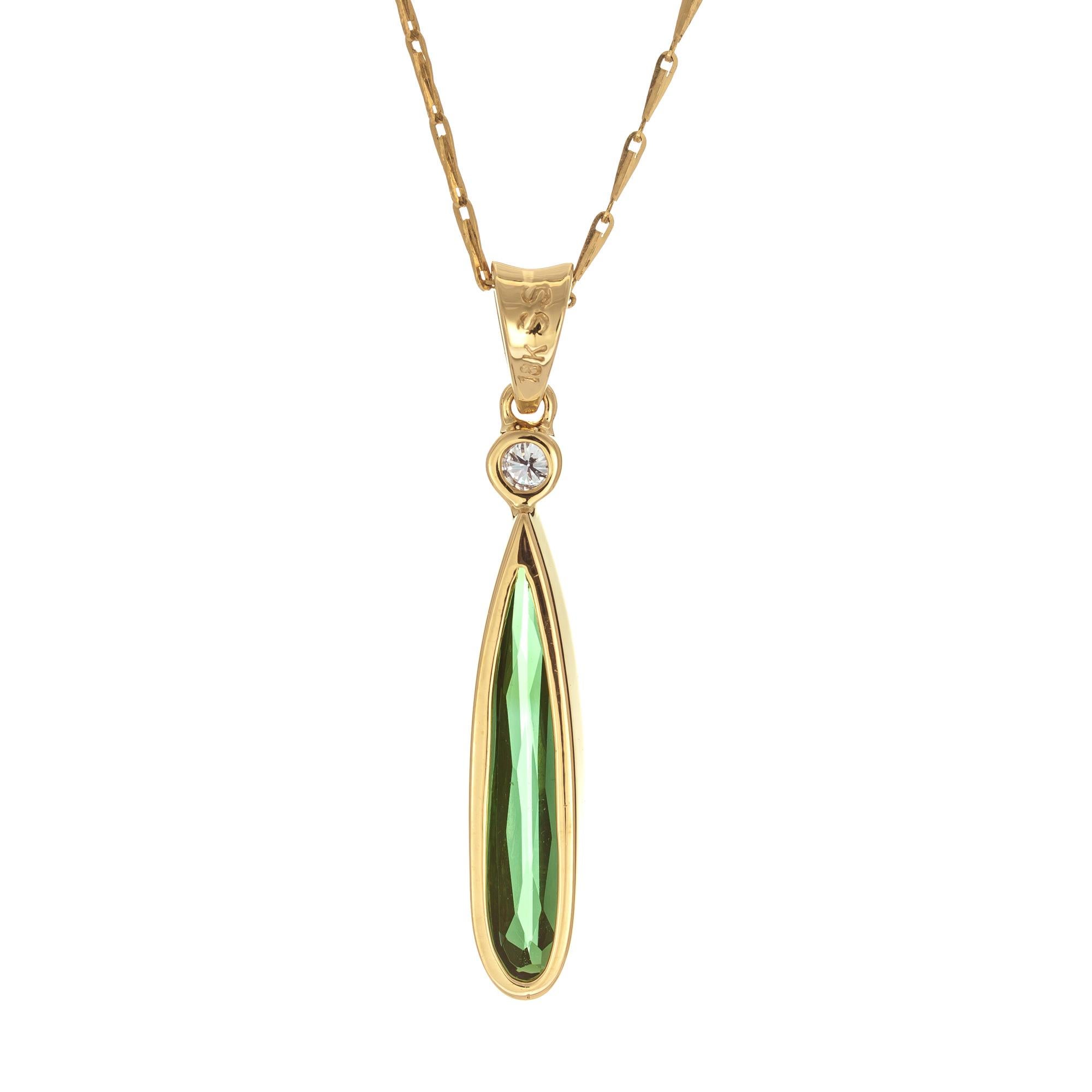 Peter Suchy 1.94 Carat Green Tourmaline Diamond Yellow Gold Pendant Necklace In New Condition For Sale In Stamford, CT