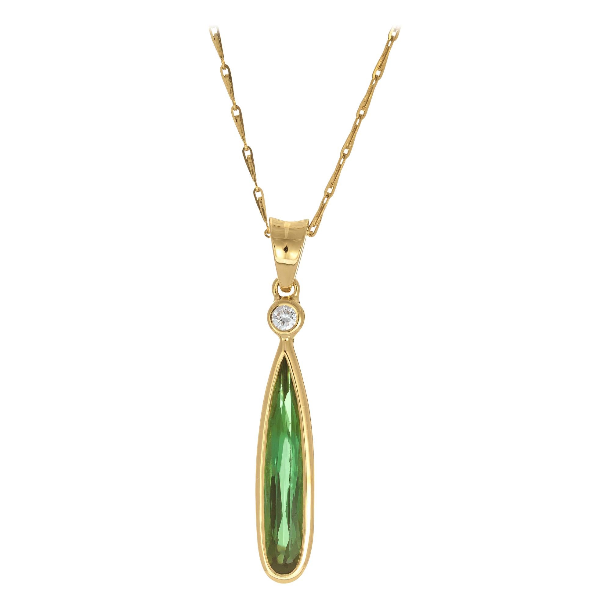 Peter Suchy 1.94 Carat Green Tourmaline Diamond Yellow Gold Pendant Necklace