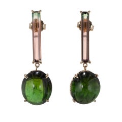 Peter Suchy 19.43 Tourmaline Yellow Gold Dangle Drop Earrings