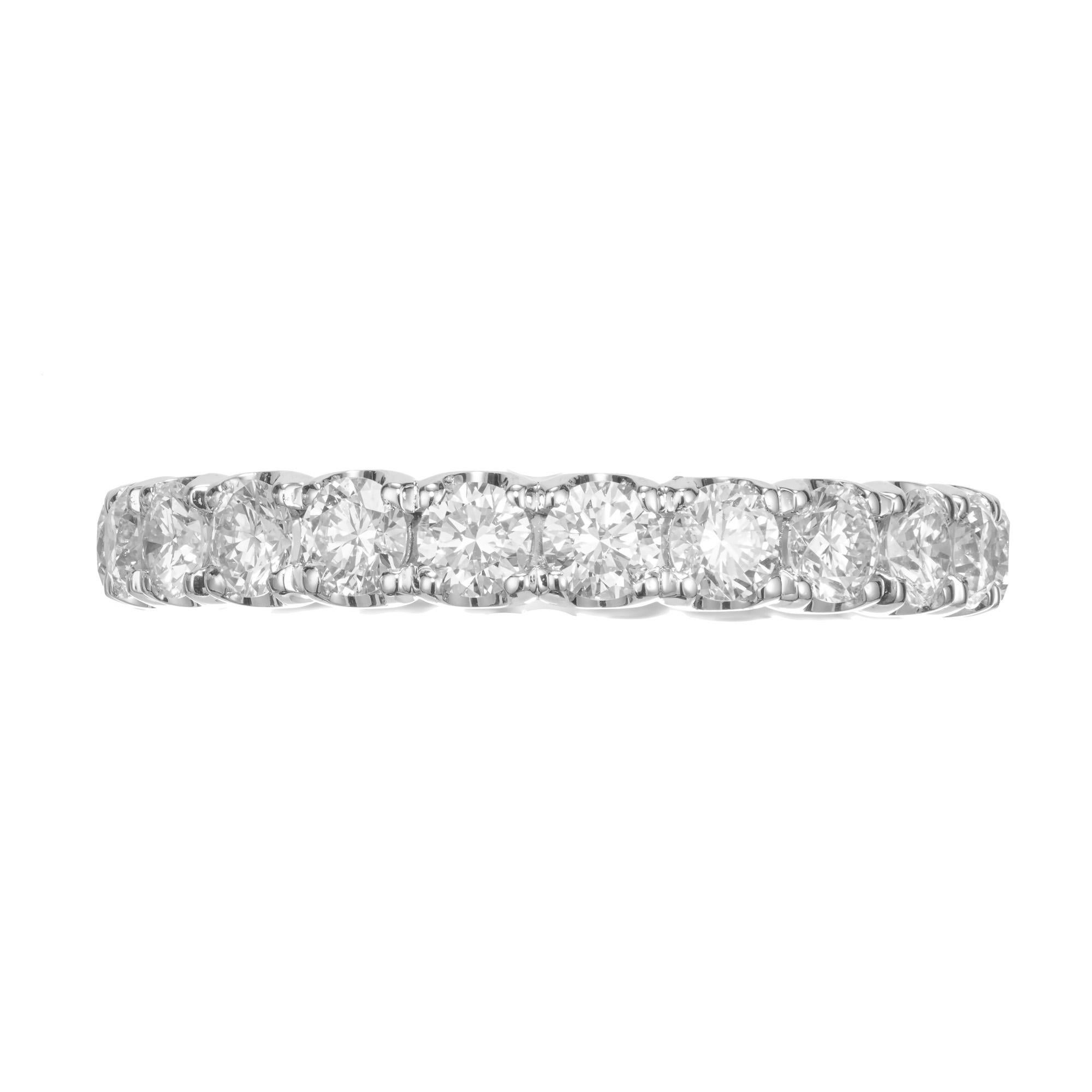 Beautiful curved prong diamond wedding band ring. 22 round brilliatn cut diamonds totaling 1.97cts, set in a solid platinum common prong eternity setting. Not sizable. Can be ordered in any diamond or finger size. Designed and crafted in the Peter
