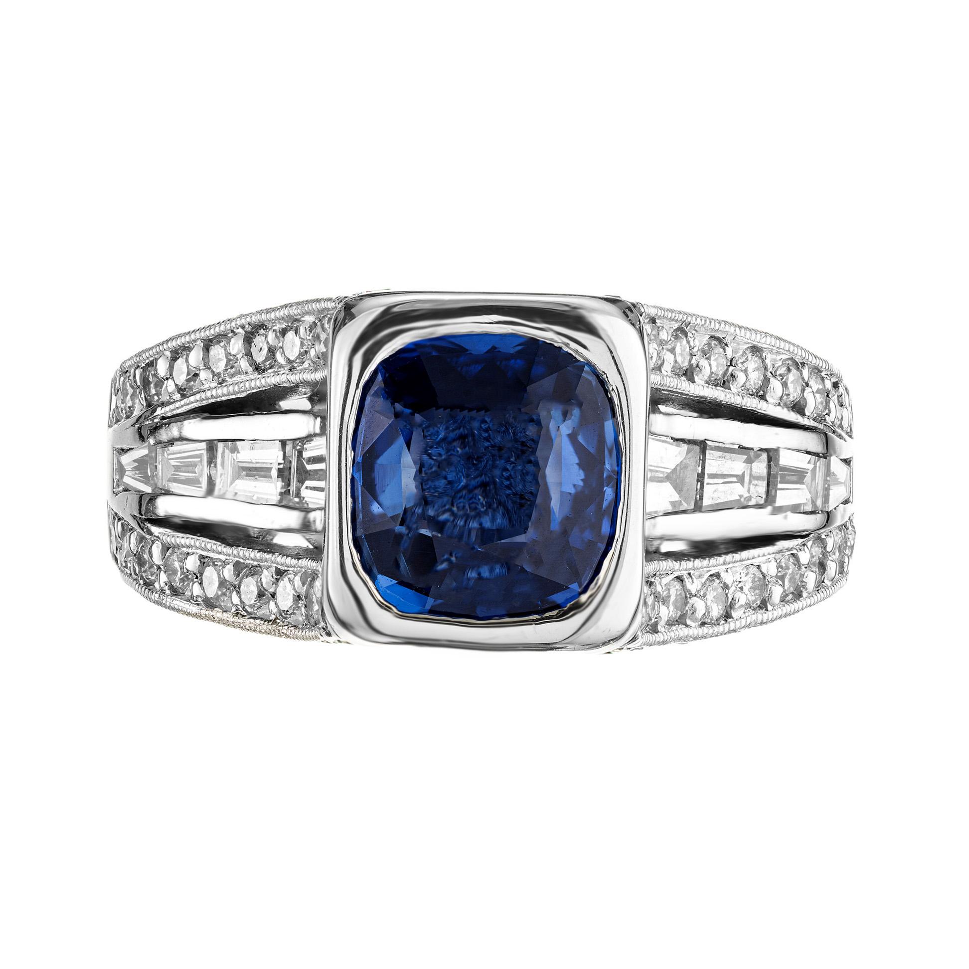 Peter Suchy 1.98 Carat Cushion Cut Sapphire Diamond Platinum Engagement Ring In Excellent Condition For Sale In Stamford, CT