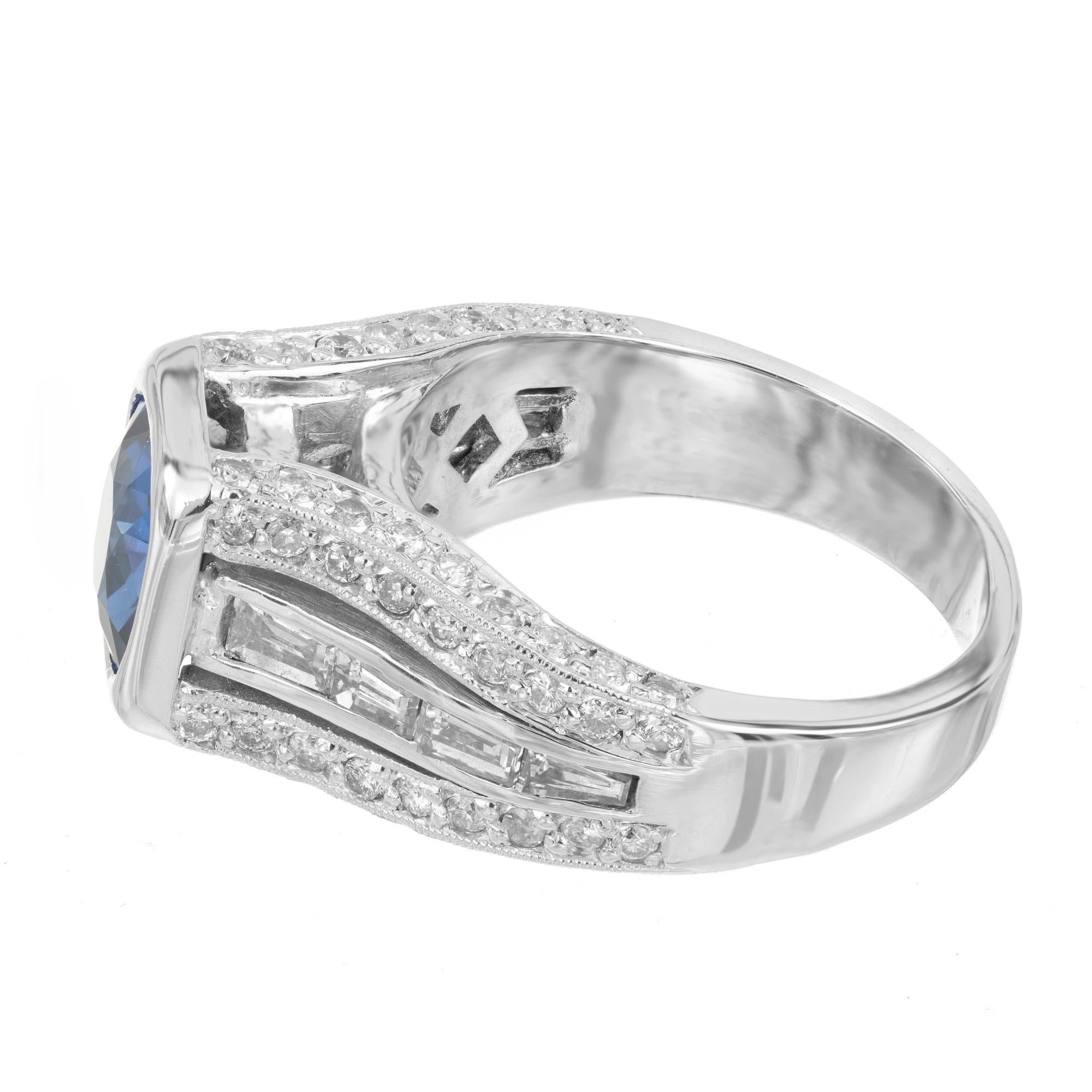 Peter Suchy 1.98 Carat Cushion Cut Sapphire Diamond Platinum Engagement Ring For Sale 1