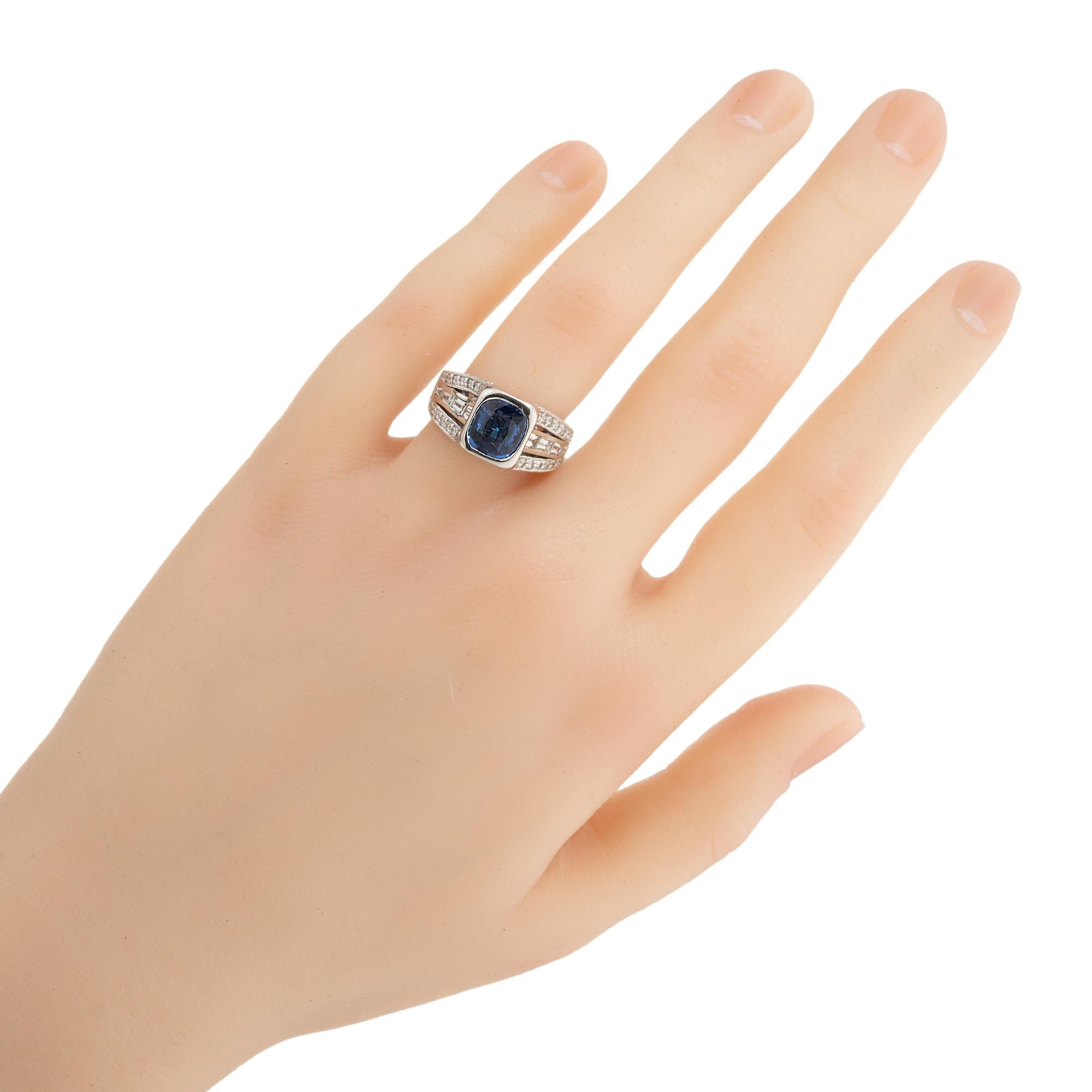 Peter Suchy 1.98 Carat Cushion Cut Sapphire Diamond Platinum Engagement Ring For Sale 3