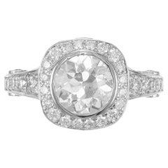 Peter Suchy 1.98 Carat Old European Cut Diamond Halo Platinum Engagement Ring
