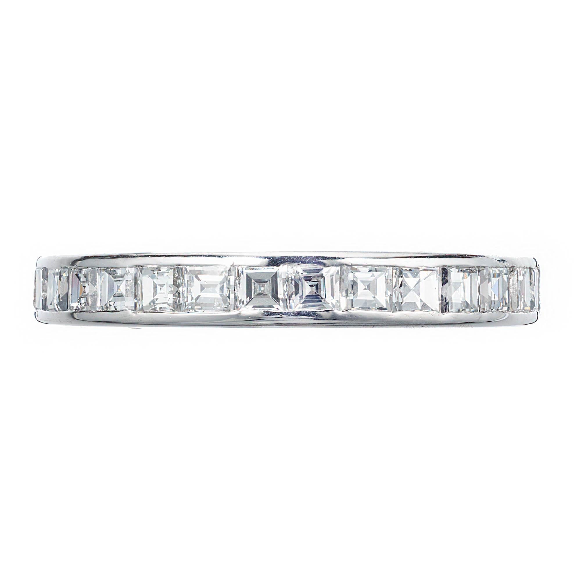 Peter Suchy channel set diamond eternity band with Art Deco style square step cut diamonds in a platinum setting, crafted in the Peter Suchy Workshop. 

30 step cut square cut G-H VS diamonds, Approximate 2.00 carats 
Size 7 ¼ and sizable 
Platinum