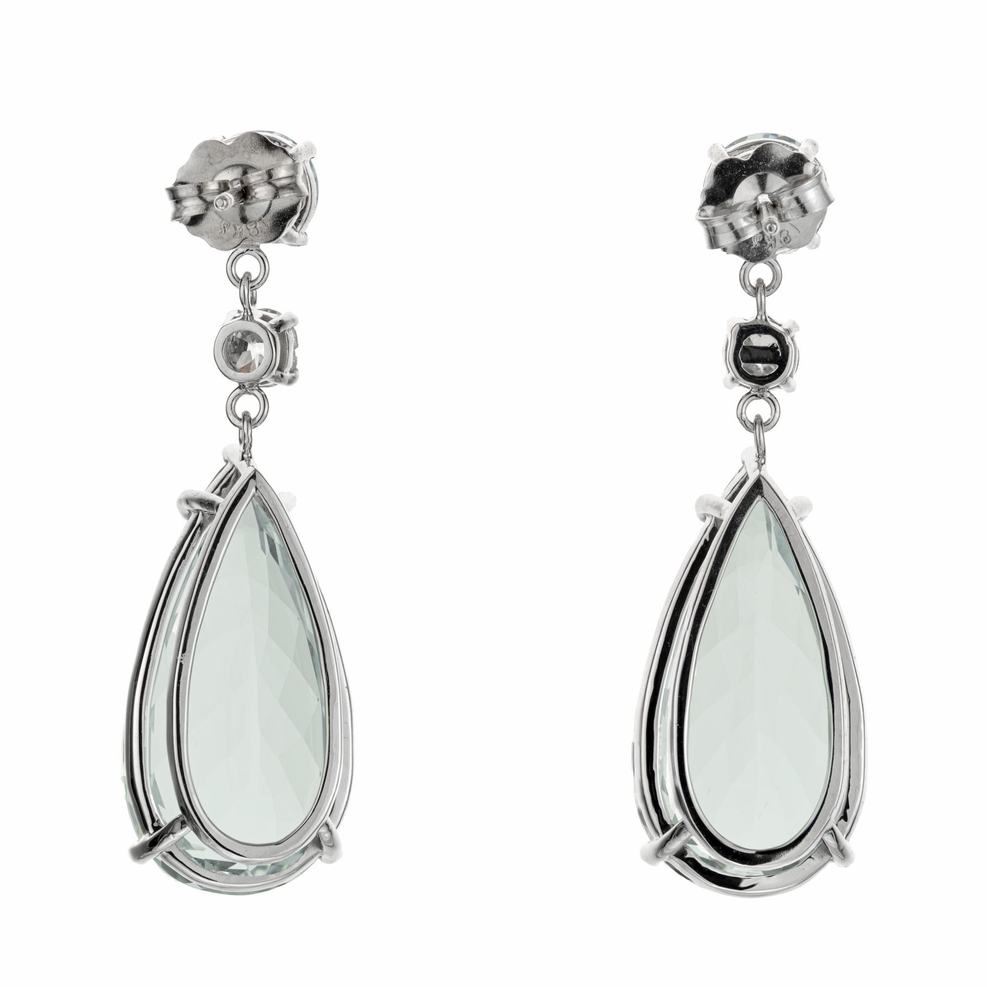 Pear Cut Peter Suchy 20.13 Carat Aquamarine Diamond White Gold Dangle Earrings  For Sale