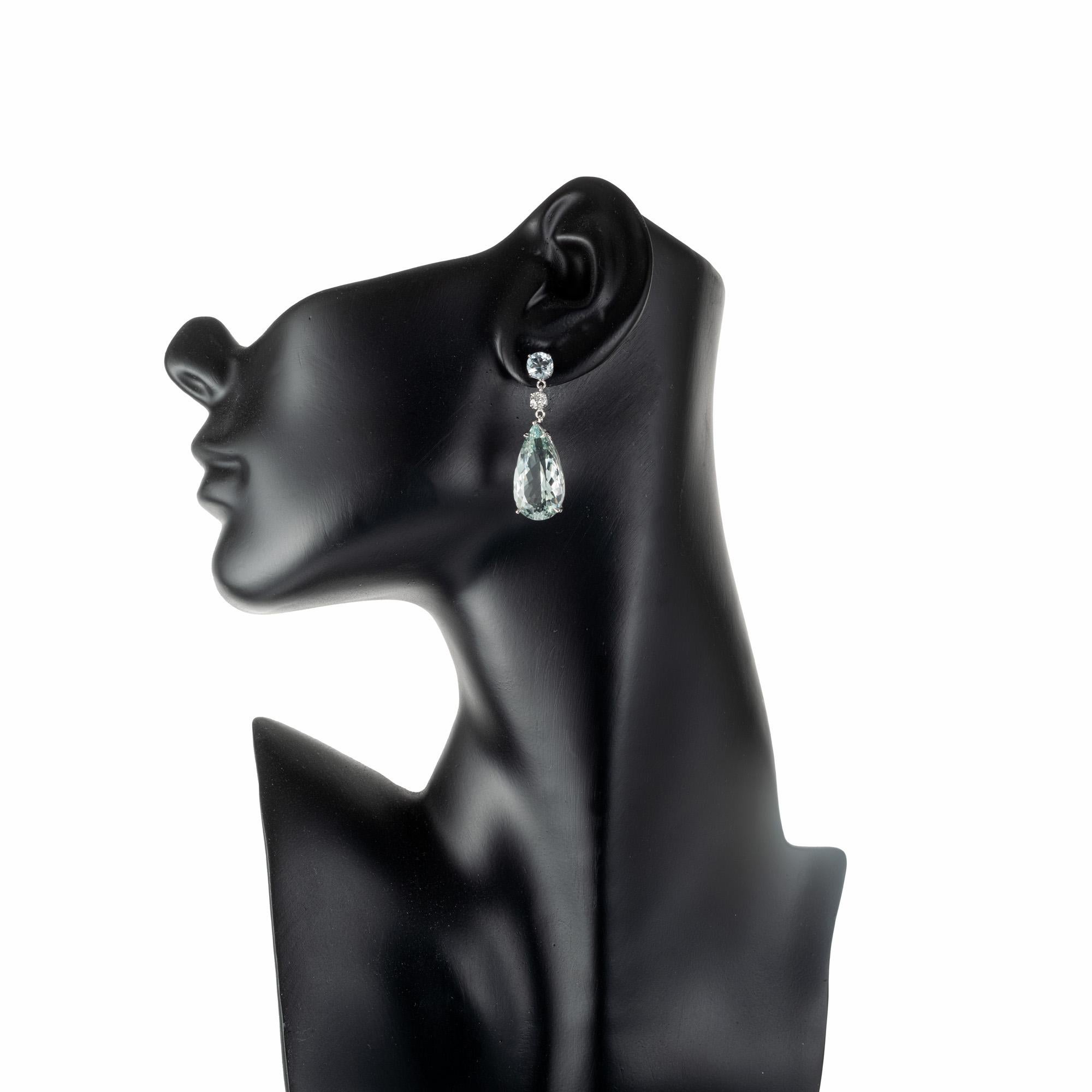 Women's Peter Suchy 20.13 Carat Aquamarine Diamond White Gold Dangle Earrings  For Sale